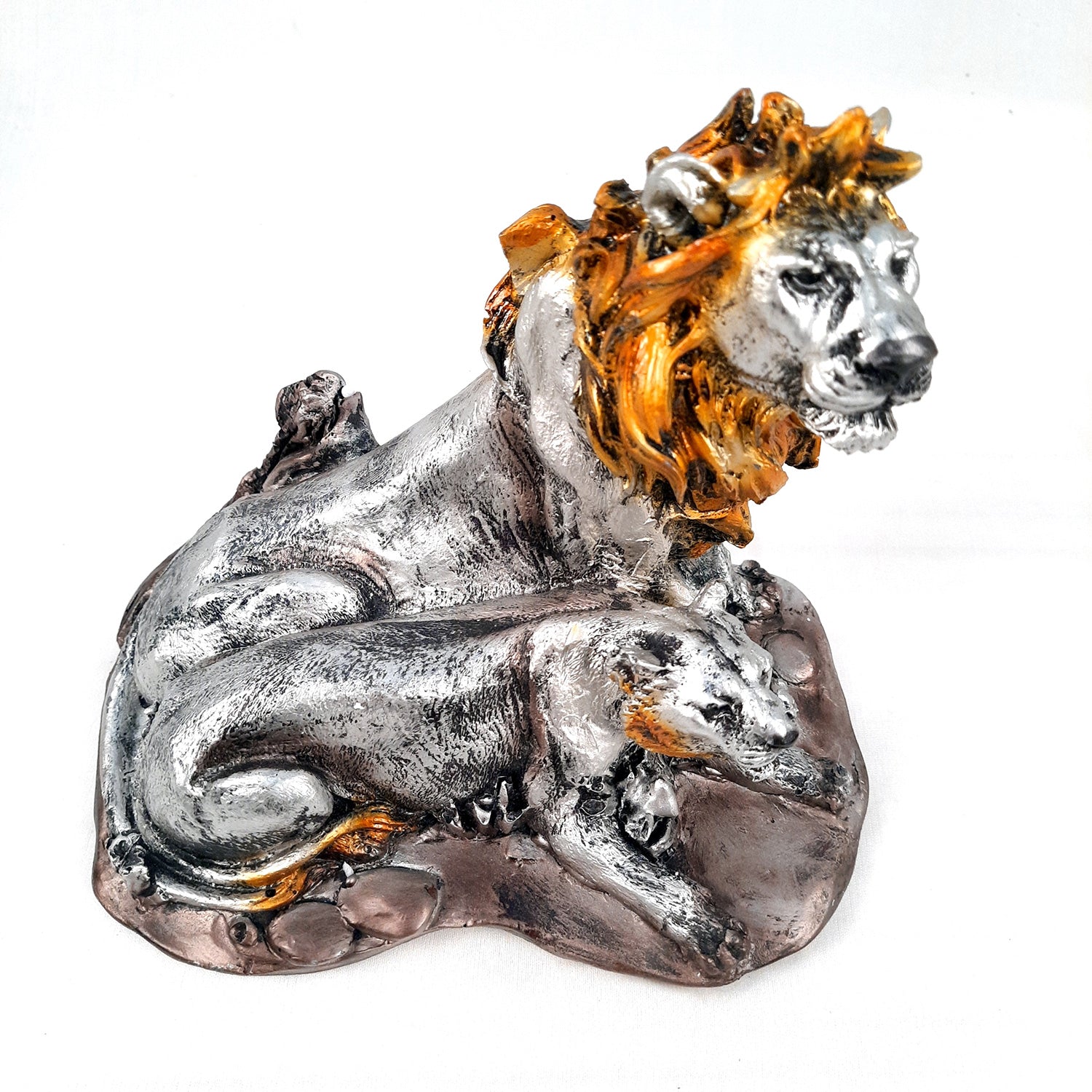 Lion - Lioness Showpiece | Tiger Couple Statue | Animal Figurines Sculpture - for Home Decor, Living Room, Table, Decor & Gifts - apkamart #Color_Silver