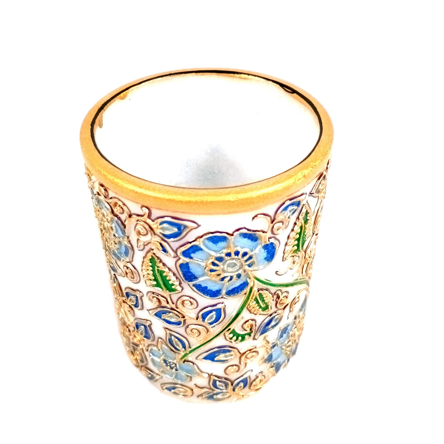 Multipurpose Holder For Pen, Cutlery, Napkin | Marble Decorative Stand With Meticulous Golden Emboss Work - For Home, office, Table, Dining, Kitchen Decor & Gifts - 4 Inch - Apkamart #Color_Blue