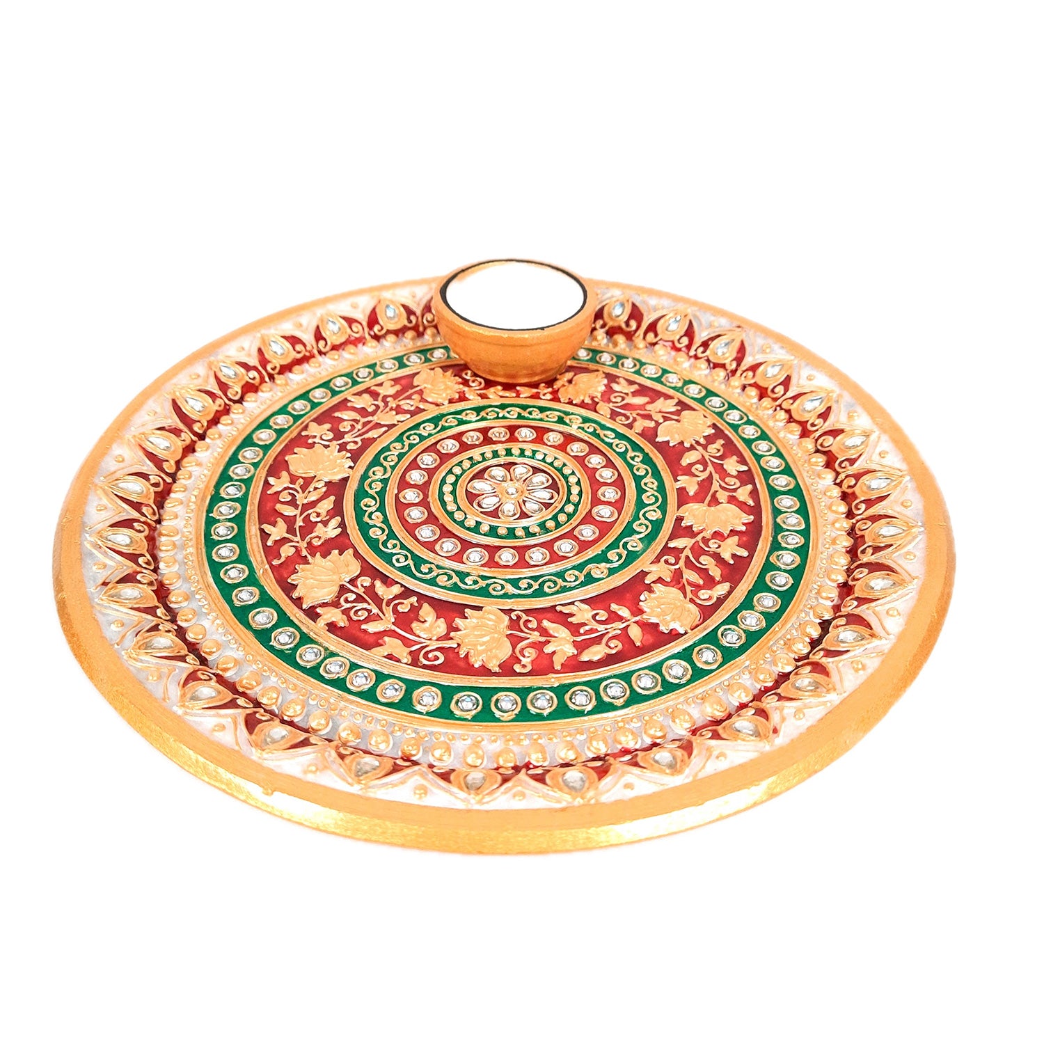 Marble Pooja Plate with Bowl, Kalash/Lota & Diya | Aarti Thali With Intricate Handwork - For Pooja, Weddings & Festivals - apkamart #Style_Design 2