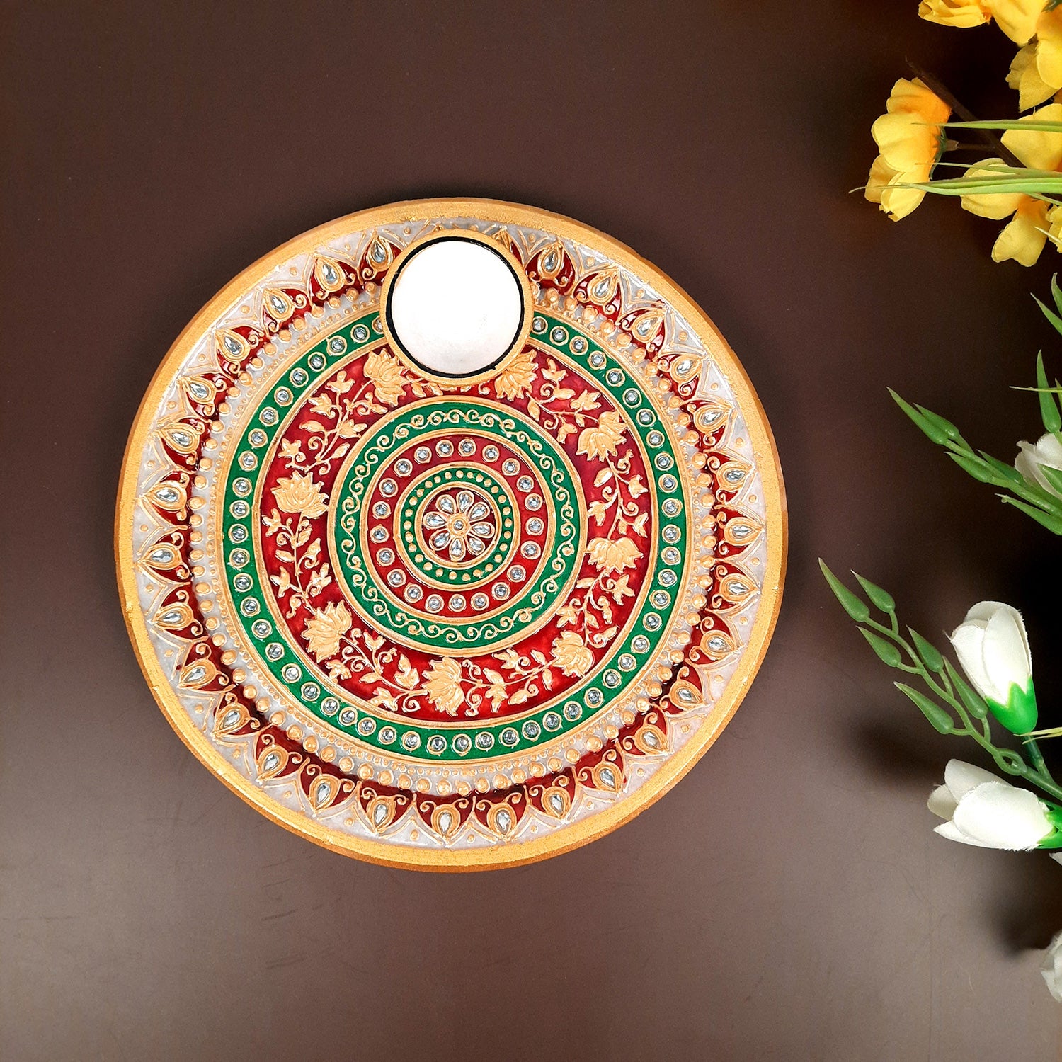 Marble Pooja Plate with Bowl, Kalash/Lota & Diya | Aarti Thali With Intricate Handwork - For Pooja, Weddings & Festivals - apkamart #Style_Design 2