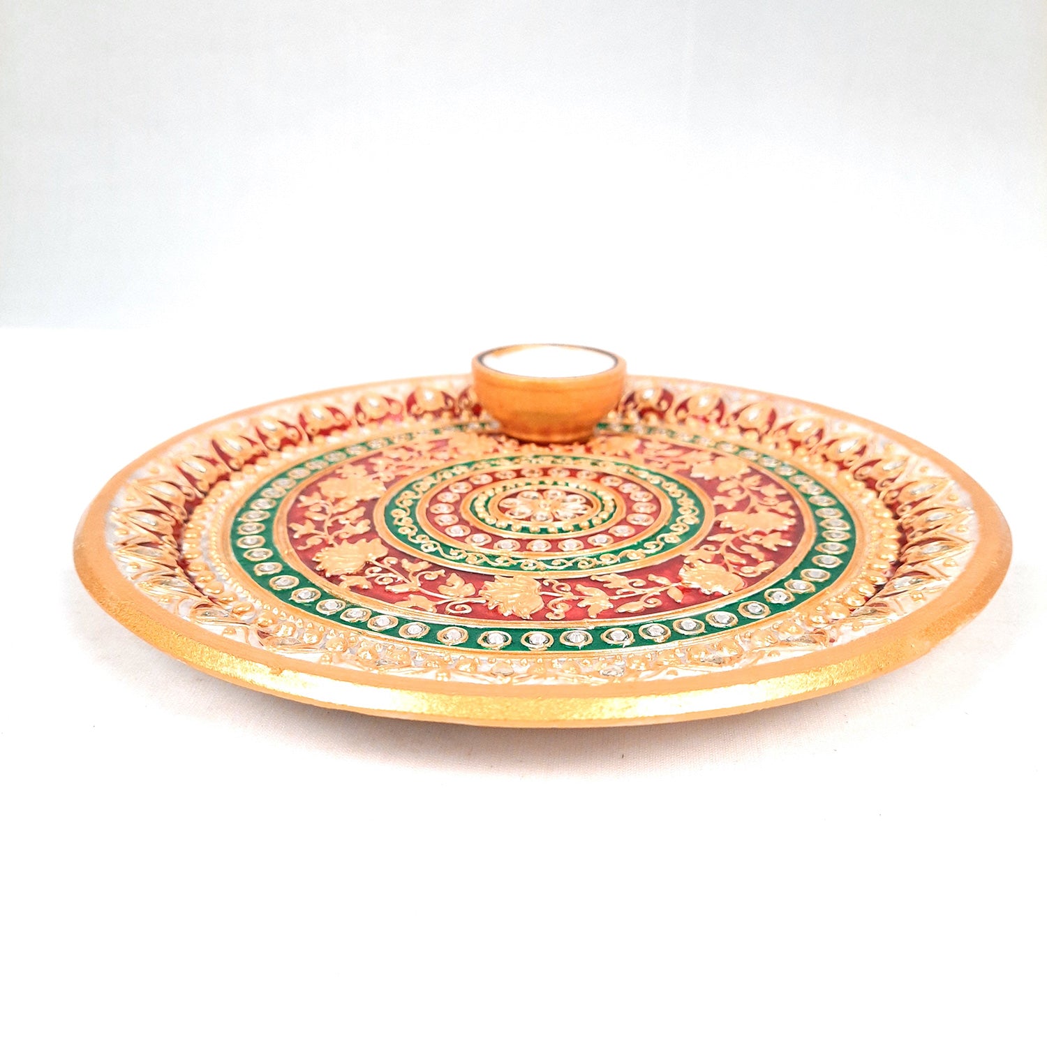 Marble Pooja Plate with Bowl, Kalash/Lota & Diya | Aarti Thali With Intricate Handwork - For Pooja, Weddings & Festivals - apkamart #Style_Design 2