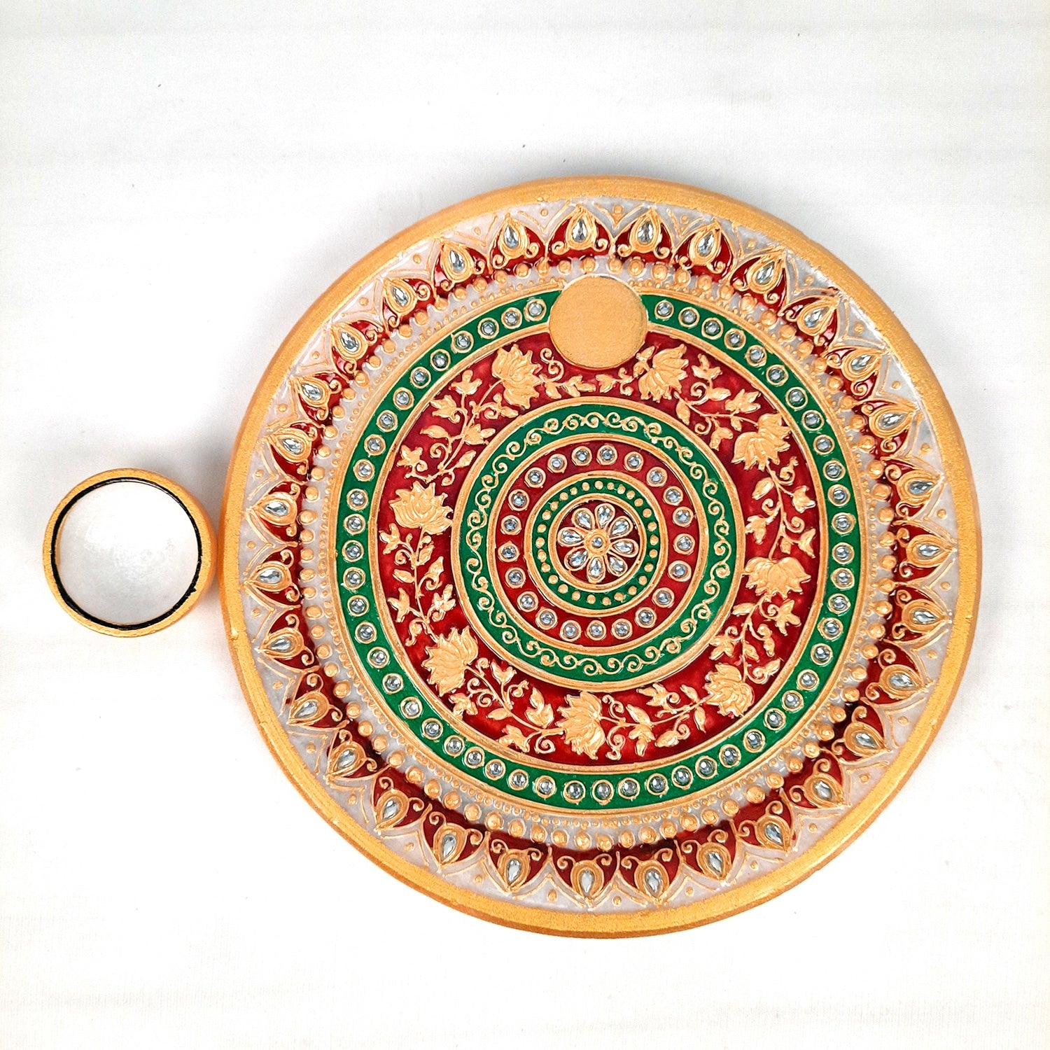 Marble Pooja Plate with Bowl, Kalash/Lota & Diya | Aarti Thali With Intricate Handwork - For Pooja, Weddings & Festivals - apkamart #Style_Design 2