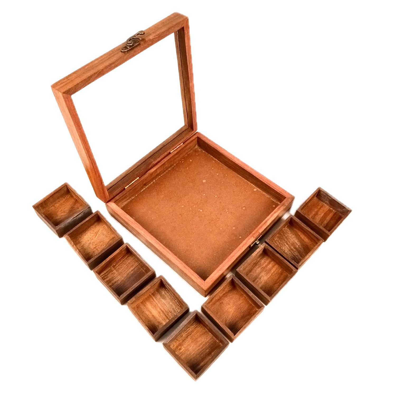 Spice Box - Masala Box with Glass Lid Sheesham Wood  - for Kitchen & Table Top - 8 Inch - Apkamart