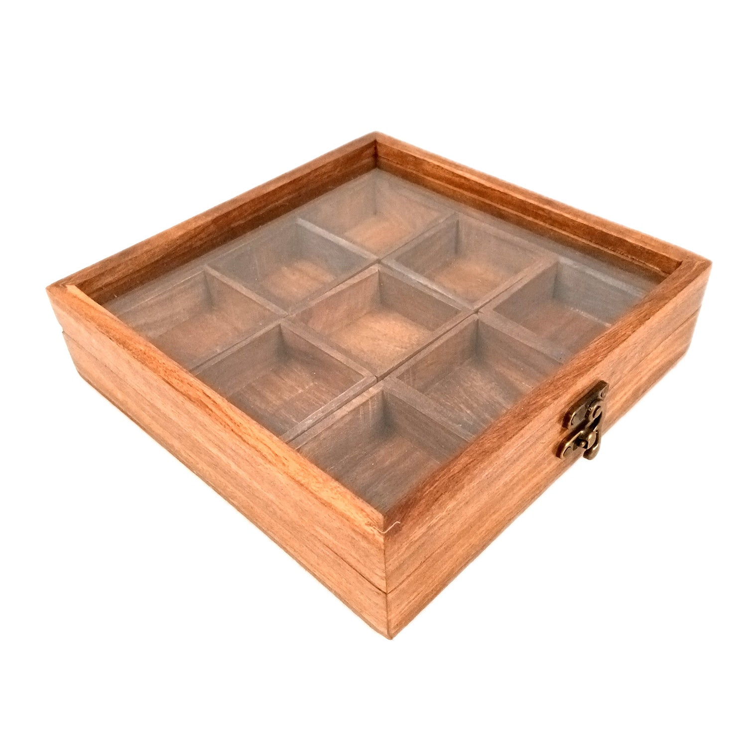 Spice Box - Masala Box with Glass Lid Sheesham Wood  - for Kitchen & Table Top - 8 Inch - Apkamart
