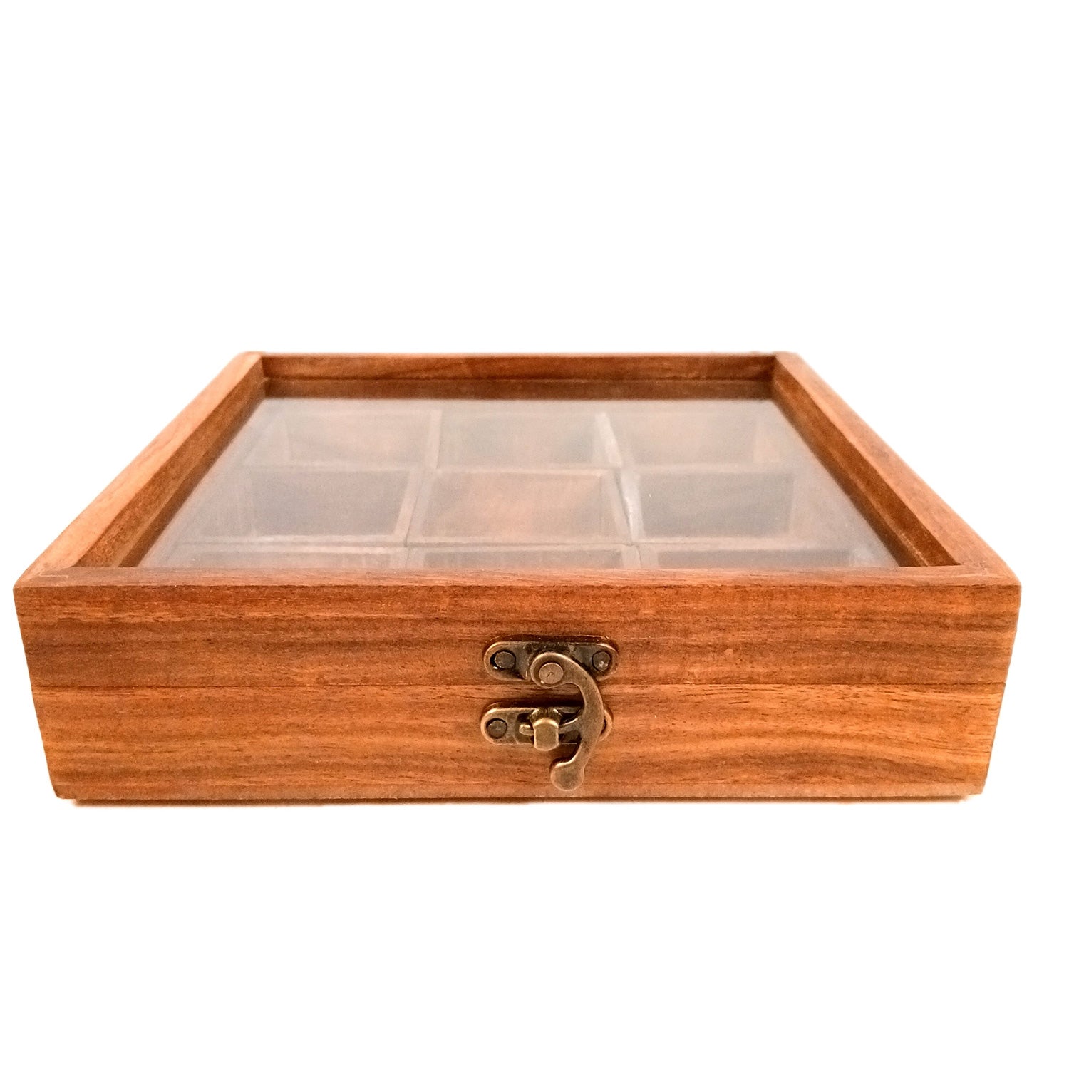 Spice Box - Masala Box with Glass Lid Sheesham Wood  - for Kitchen & Table Top - 8 Inch - Apkamart
