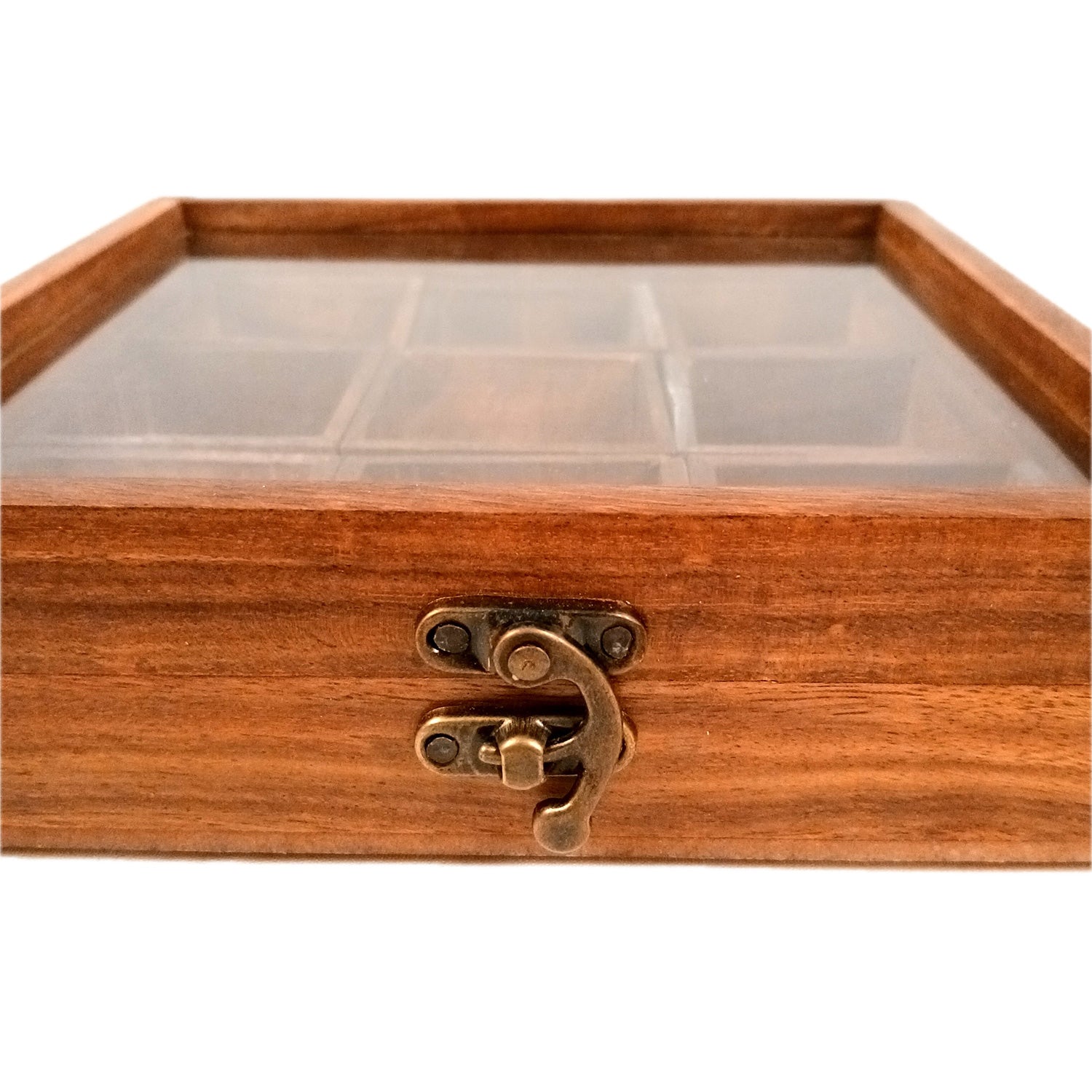 Spice Box - Masala Box with Glass Lid Sheesham Wood  - for Kitchen & Table Top - 8 Inch - Apkamart