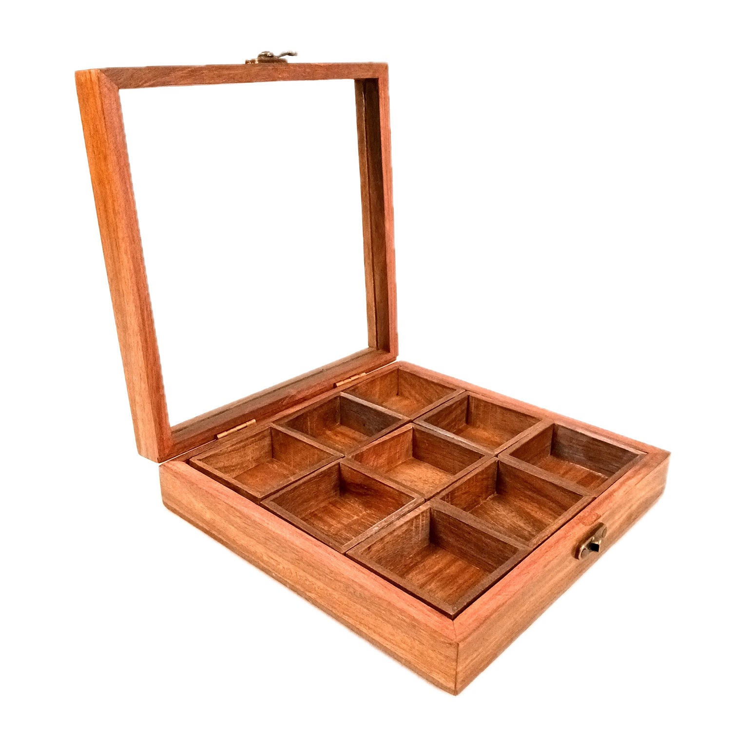 Spice Box - Masala Box with Glass Lid Sheesham Wood  - for Kitchen & Table Top - 8 Inch - Apkamart
