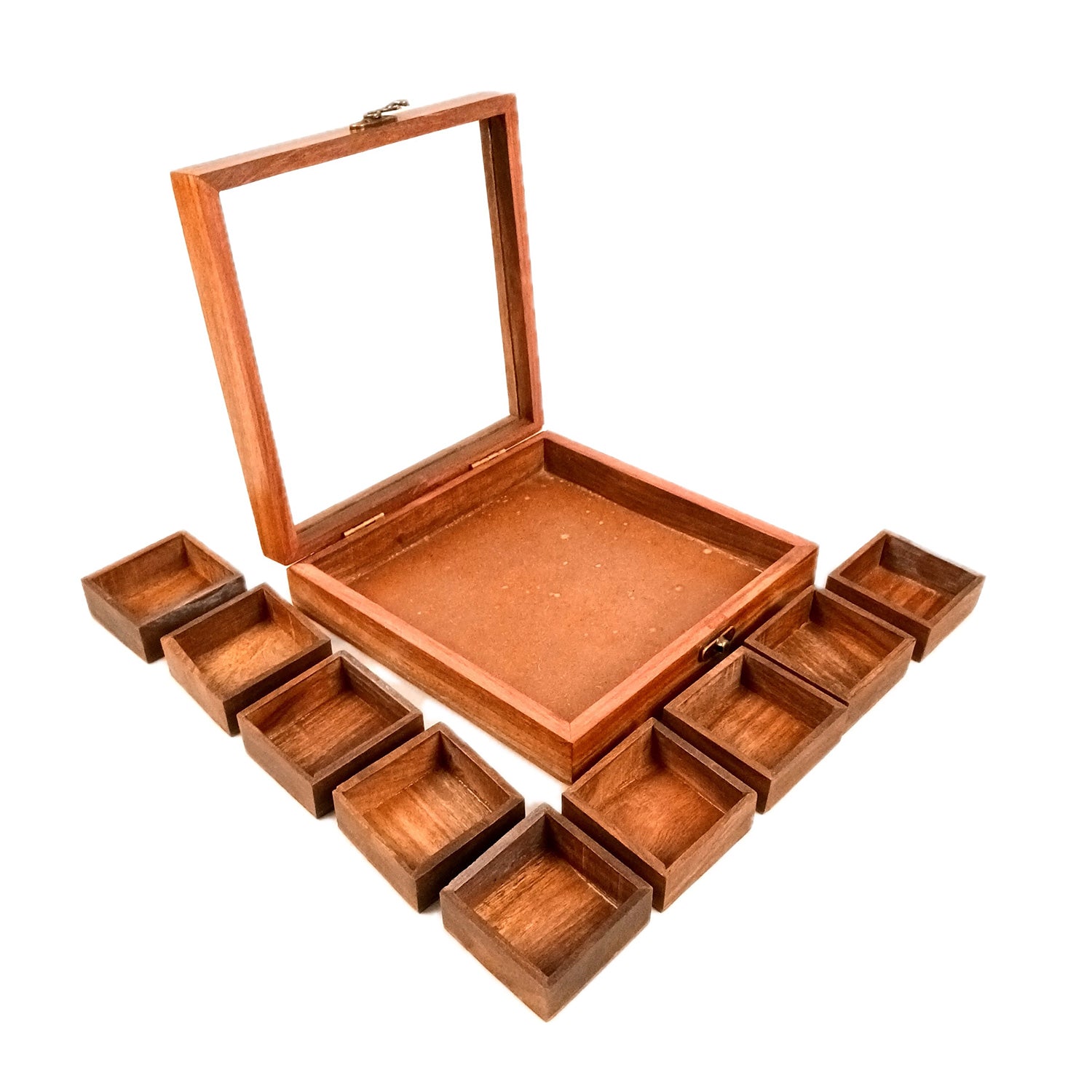 Spice Box - Masala Box with Glass Lid Sheesham Wood  - for Kitchen & Table Top - 8 Inch - Apkamart