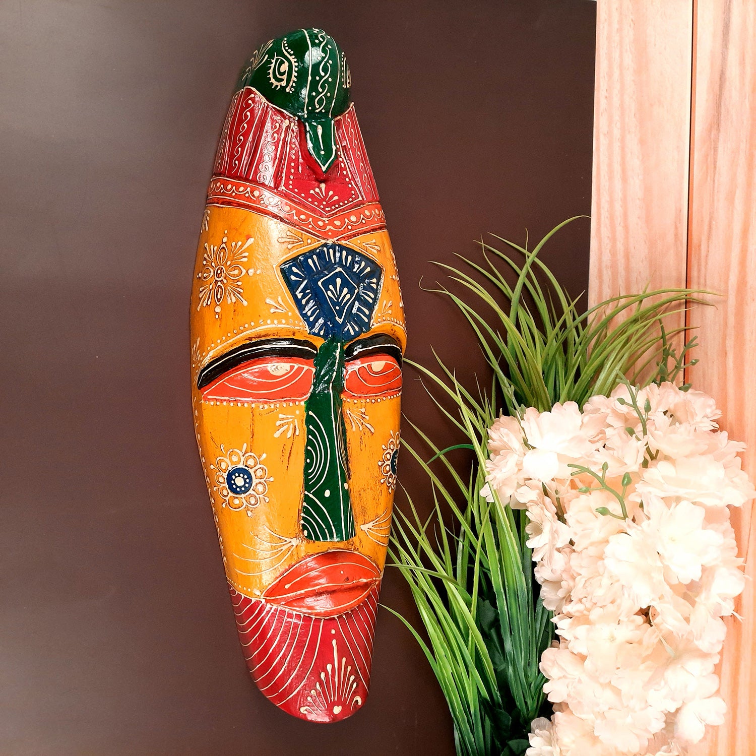 Mask Wall Hanging |Nazar Battu | Tribal Masks for Home Entrance & Living Room - for Home, Door, Hall-Way, Entrance, Balcony Decoration - 18 Inch - Apkamart #color_Yellow