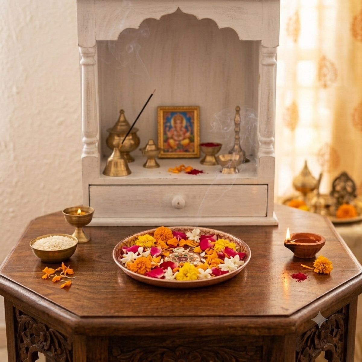 Meenakari Pooja Thali Steel Plate – 12 Inch-apkamart
