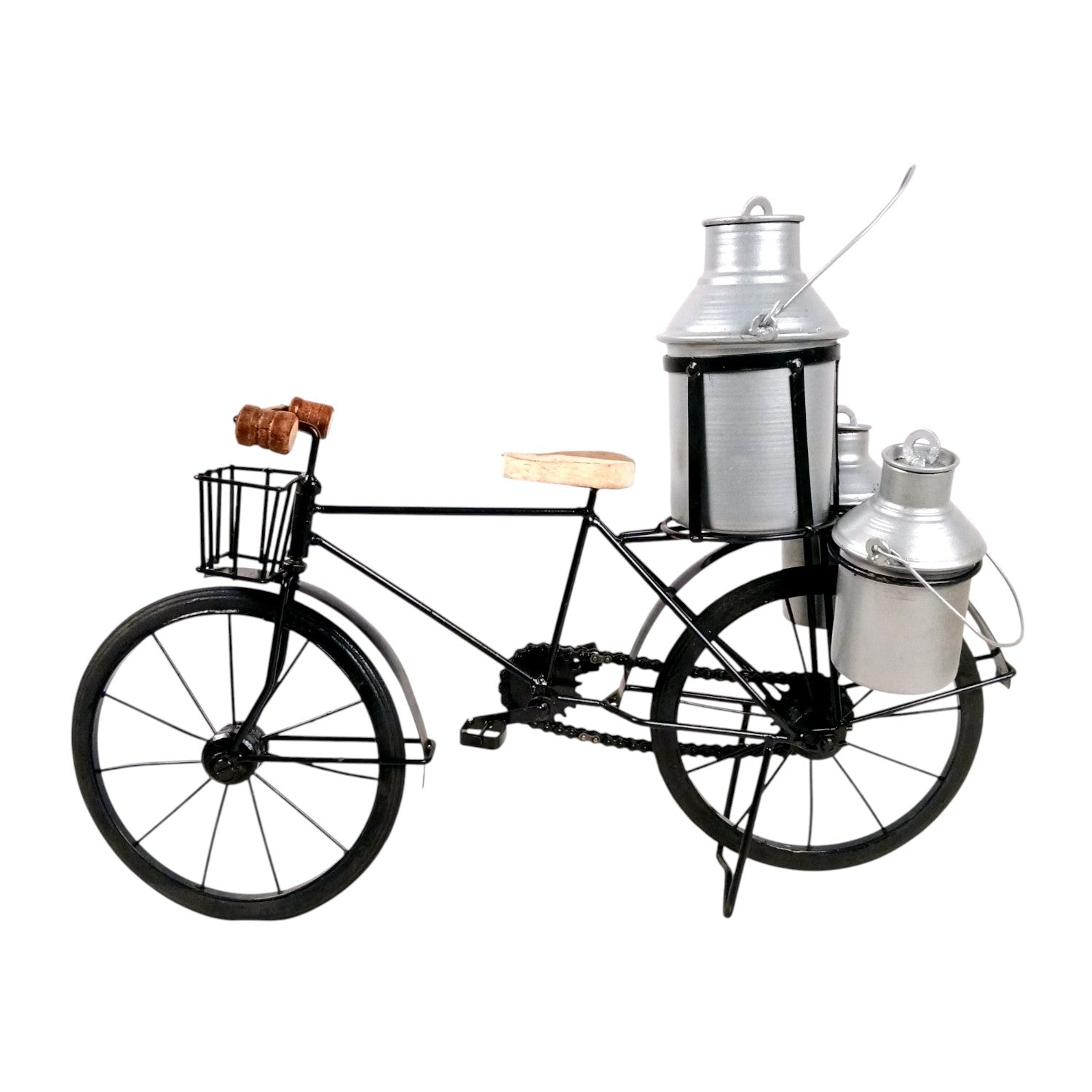 Milk-Man Cycle Showpiece with 3 Milk Cans | Vintage Bike Iron Mini Bicycle Figurine - For Home Décor, Living Room, Table, Desk Top & Gift - 17 Inch - Apkamart