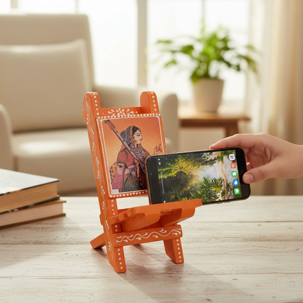 Mobile Holder Folding Mini Chair Showpiece For Desk & Decor - 9 Inch - Apkamart