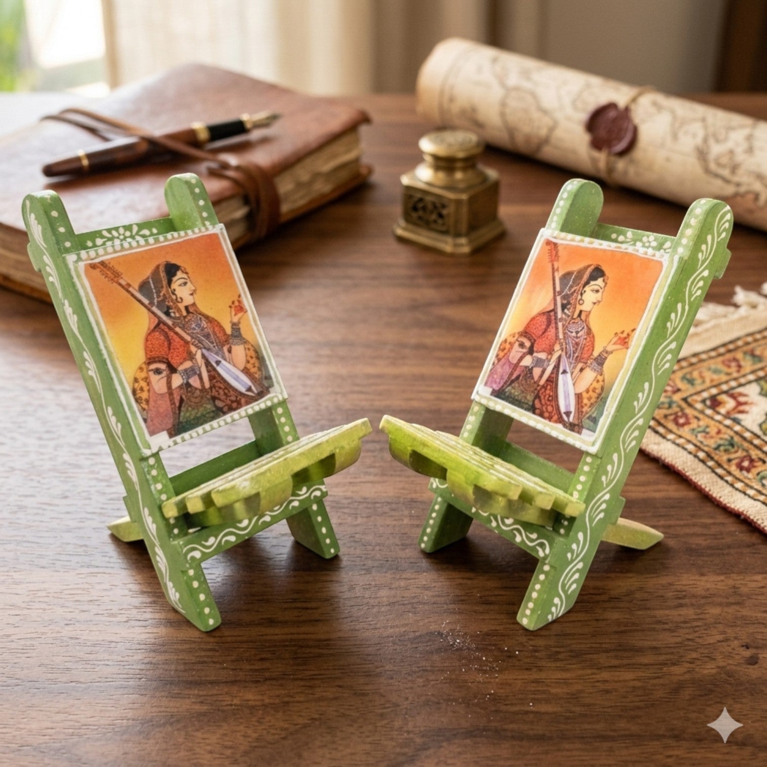 Mobile Holder Folding Mini Chair Showpiece For Desk & Decor - 9 Inch (Pack of 2) - Apkamart