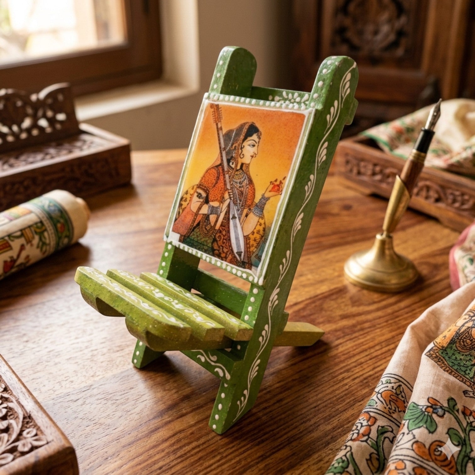 Mobile Holder Folding Mini Chair Showpiece For Desk & Decor - 9 Inch - Apkamart