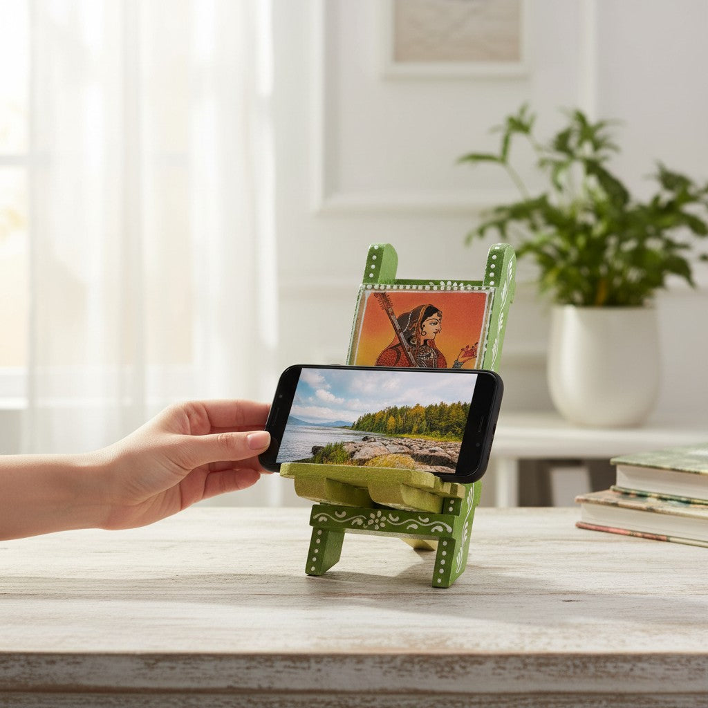 Mobile Holder Folding Mini Chair Showpiece For Desk & Decor - 9 Inch - Apkamart