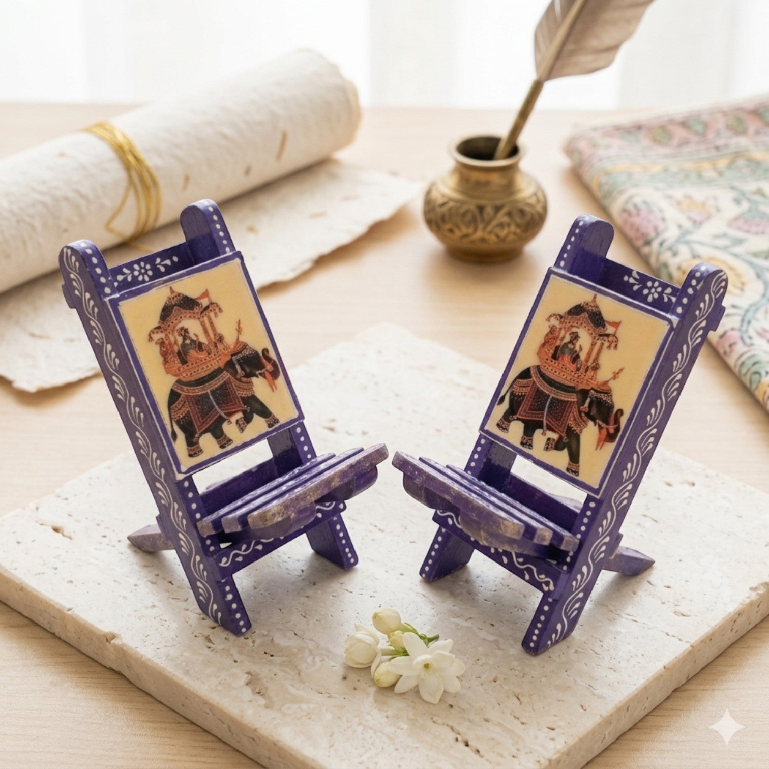 Mobile Holder Folding Mini Chair Showpiece For Desk & Decor - 9 Inch (Pack of 2) - Apkamart