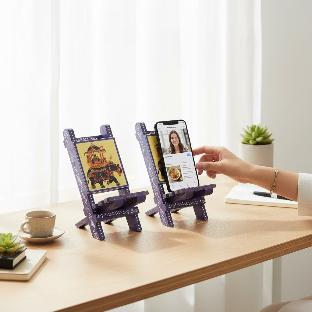 Mobile Holder Folding Mini Chair Showpiece For Desk & Decor - 9 Inch (Pack of 2) - Apkamart