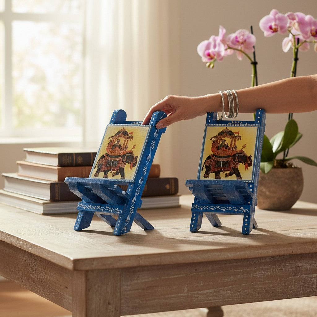 Mobile Holder Folding Mini Chair Showpiece For Desk & Decor - 9 Inch (Pack of 2) - Apkamart