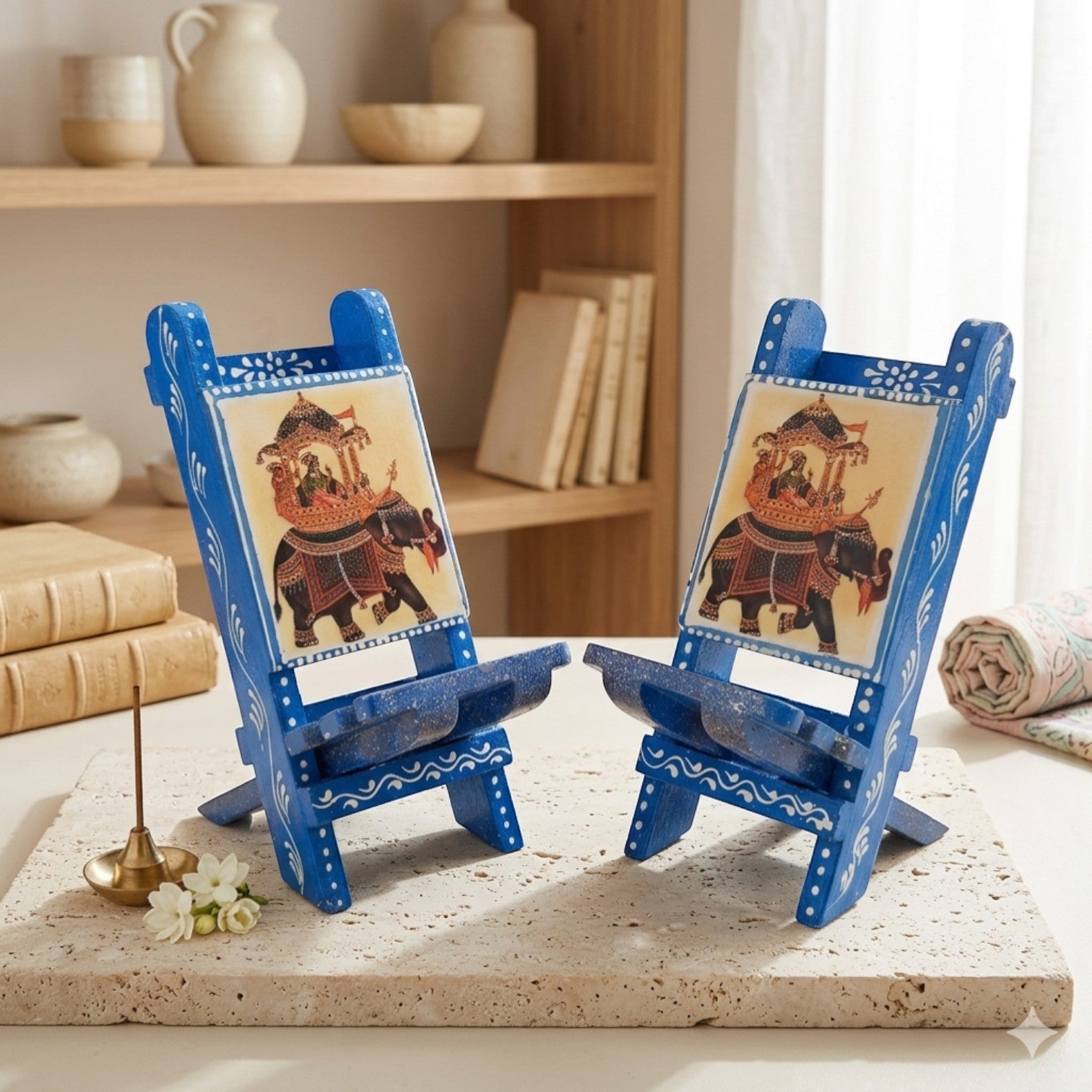 Mobile Holder Folding Mini Chair Showpiece For Desk & Decor - 9 Inch (Pack of 2) - Apkamart