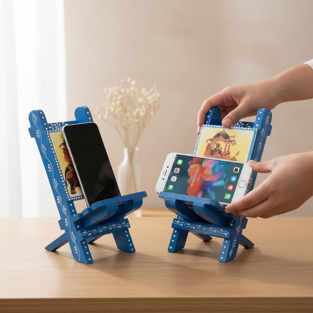 Mobile Holder Folding Mini Chair Showpiece For Desk & Decor - 9 Inch (Pack of 2) - Apkamart