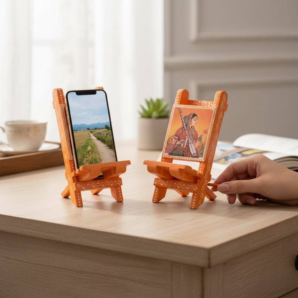 Mobile Holder Folding Mini Chair Showpiece For Desk & Decor - 9 Inch - Pack of 2 - Apkamart