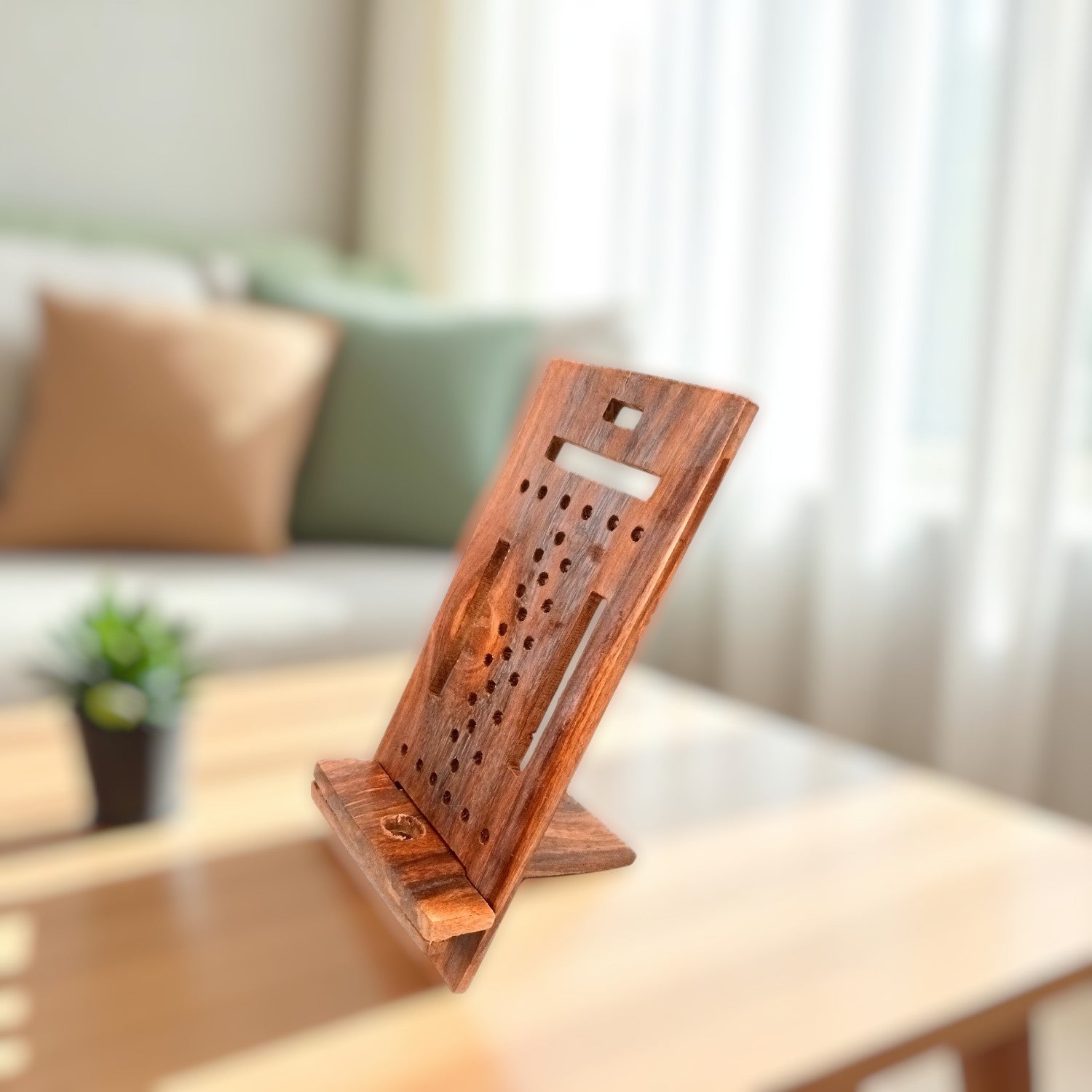 Mobile Holder Stand | Wooden Cell Phone Stand Holder | Desk Organizer - For Table, Bed, Office Desk, Home Decor & Gifts - 7 Inch (Pack Of 2) - Apkamart