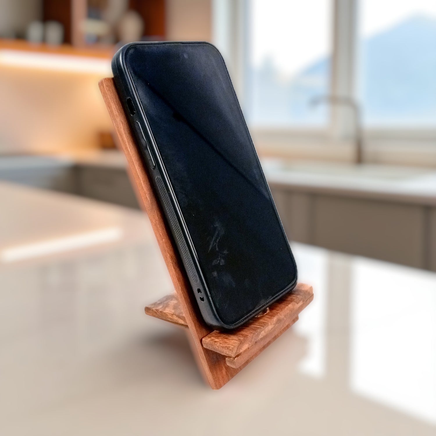 Mobile Holder Stand | Wooden Cell Phone Stand Holder | Desk Organizer - For Table, Bed, Office Desk, Home Decor & Gifts - 7 Inch (Pack Of 2) - Apkamart