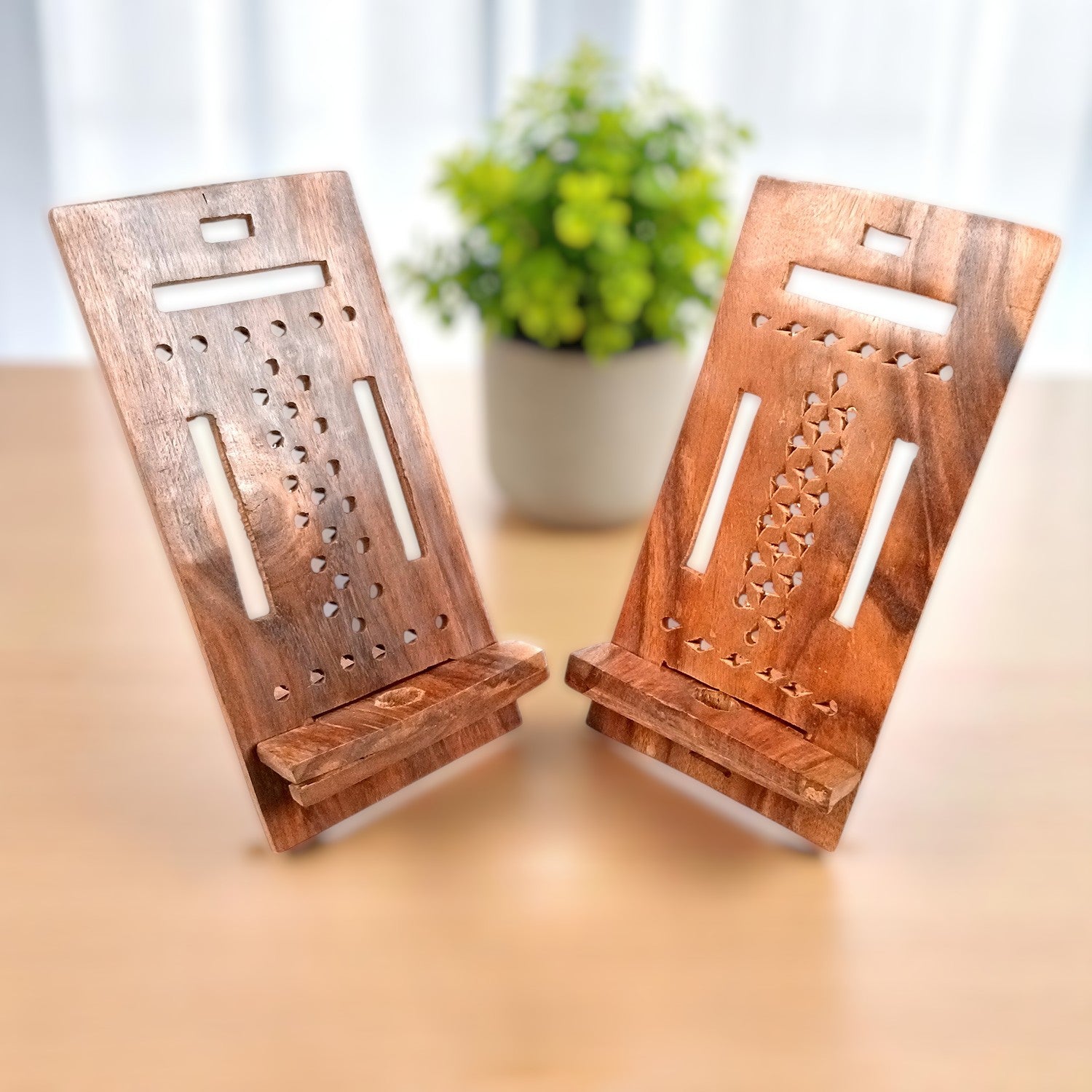 Mobile Holder Stand | Wooden Cell Phone Stand Holder | Desk Organizer - For Table, Bed, Office Desk, Home Decor & Gifts - 7 Inch (Pack Of 2) - Apkamart