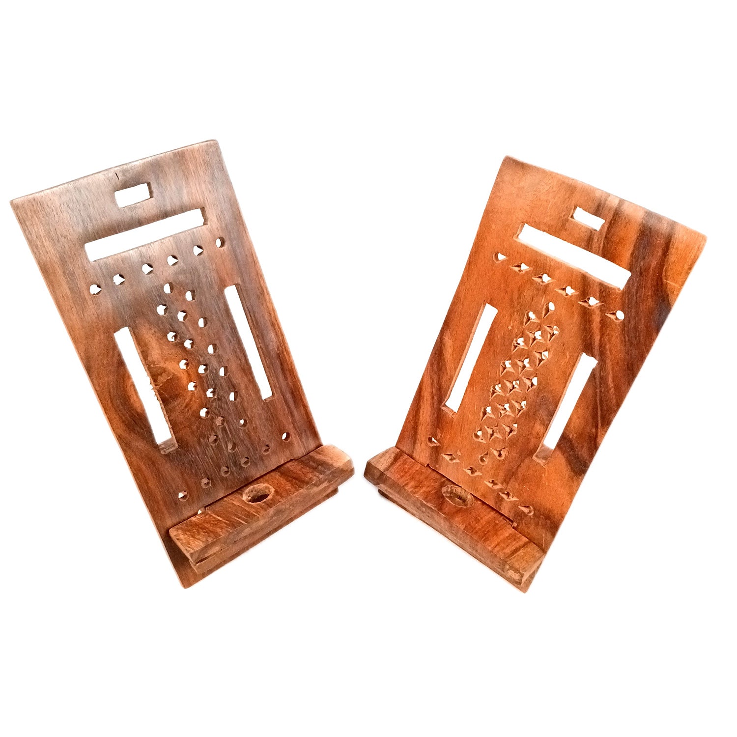 Mobile Holder Stand | Wooden Cell Phone Stand Holder | Desk Organizer - For Table, Bed, Office Desk, Home Decor & Gifts - 7 Inch (Pack Of 2) - Apkamart