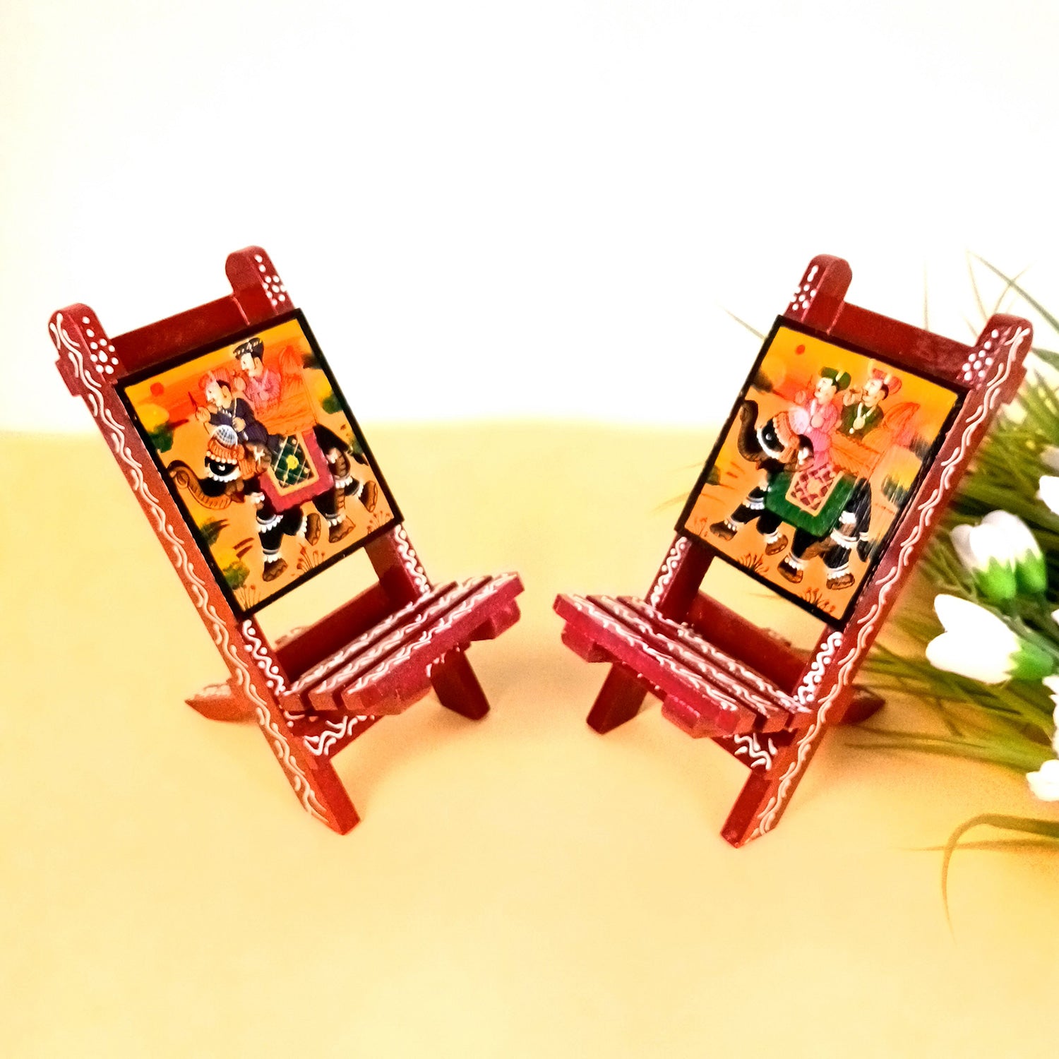 Mobile Holder Stand | Folding Chair Miniature Showpiece | Cell Phone Stand Holder - For Table, Bed, Office Desk, Home Decor & Gifts - 7 Inch (Pack of 2) - Apkamart