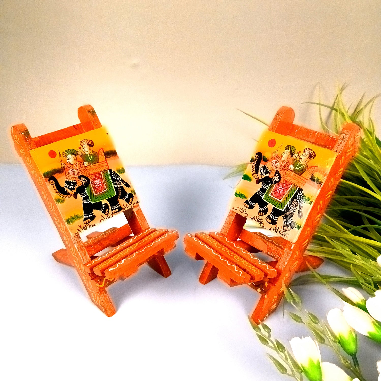 Mobile Holder Stand | Folding Chair Miniature Showpiece | Cell Phone Stand Holder - For Table, Bed, Office Desk, Home Decor & Gifts - 7 Inch (Pack of 2) - Apkamart