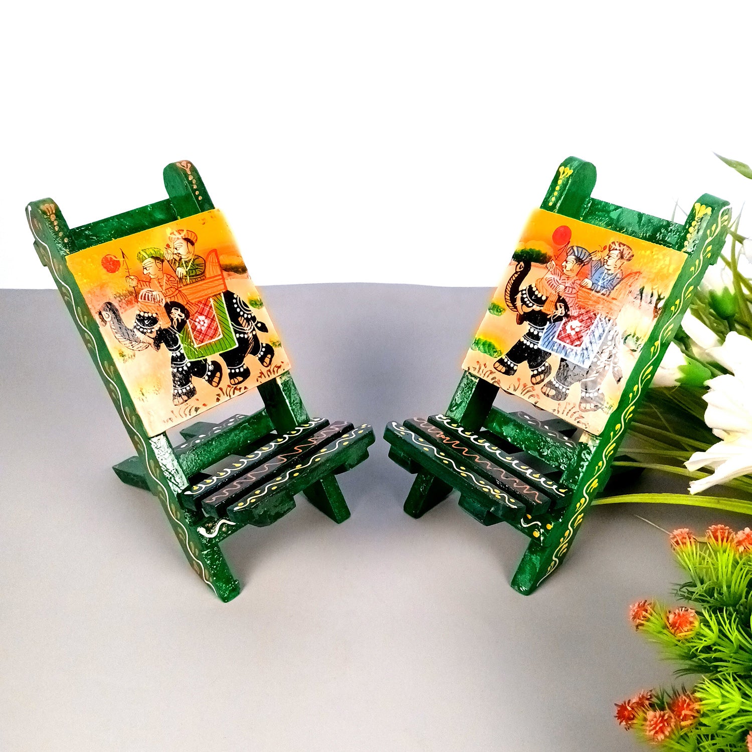 Mobile Holder Stand | Folding Chair Miniature Showpiece | Cell Phone Stand Holder - For Table, Bed, Office Desk, Home Decor & Gifts - 7 Inch (Pack of 2) - Apkamart