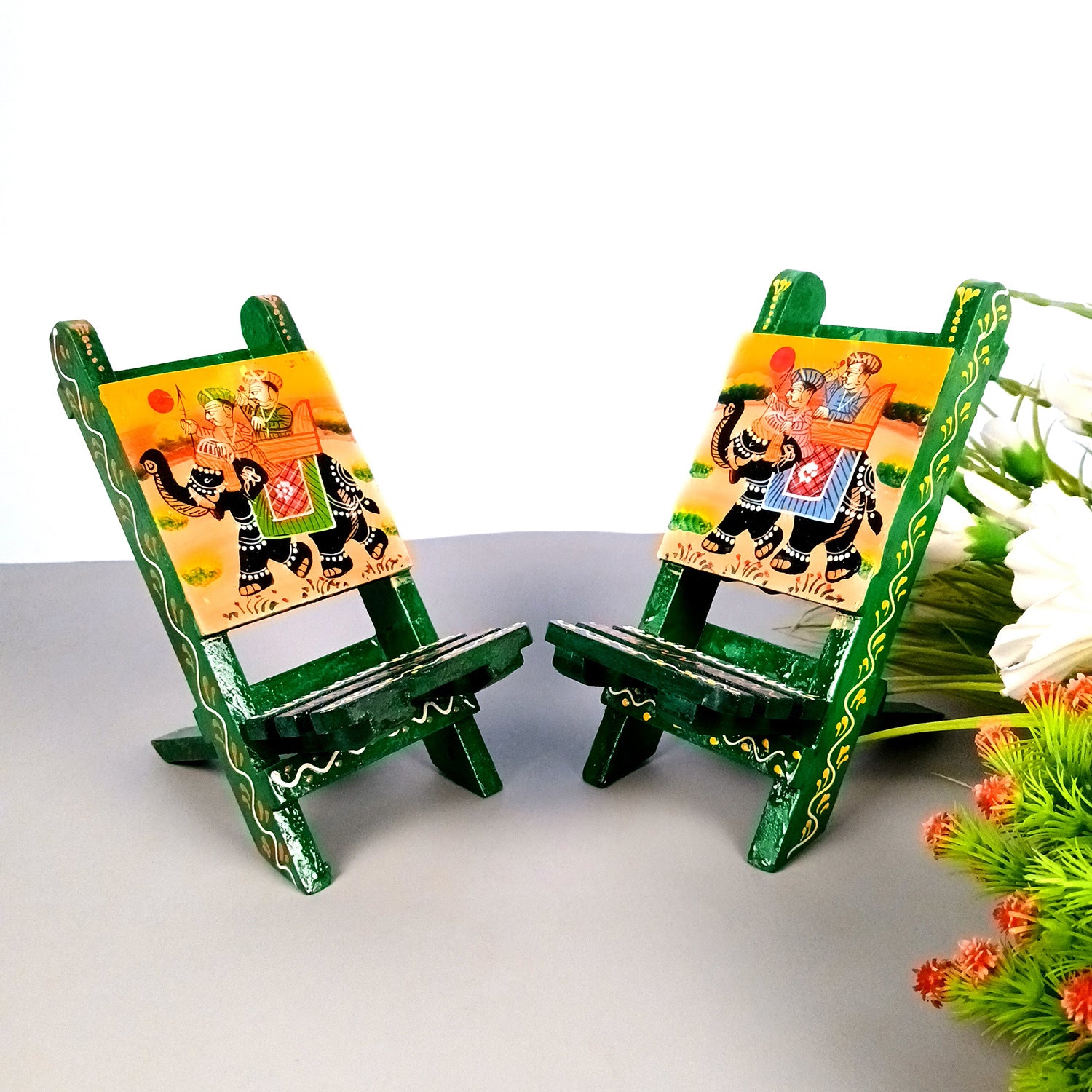 Mobile Holder Stand | Folding Chair Miniature Showpiece | Cell Phone Stand Holder - For Table, Bed, Office Desk, Home Decor & Gifts - 7 Inch (Pack of 2) - Apkamart