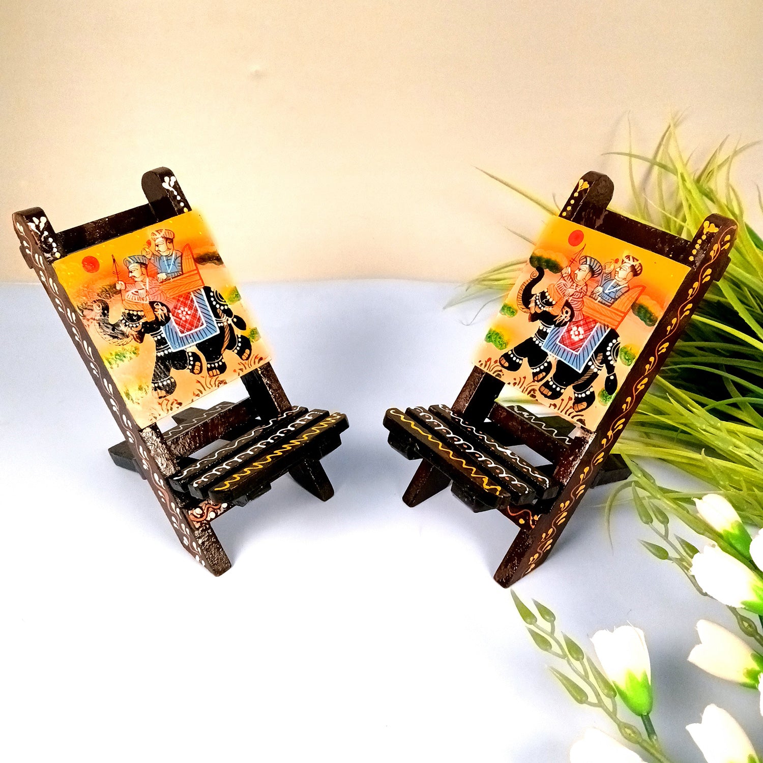 Mobile Holder Stand | Folding Chair Miniature Showpiece | Cell Phone Stand Holder - For Table, Bed, Office Desk, Home Decor & Gifts - 7 Inch (Pack of 2) - Apkamart
