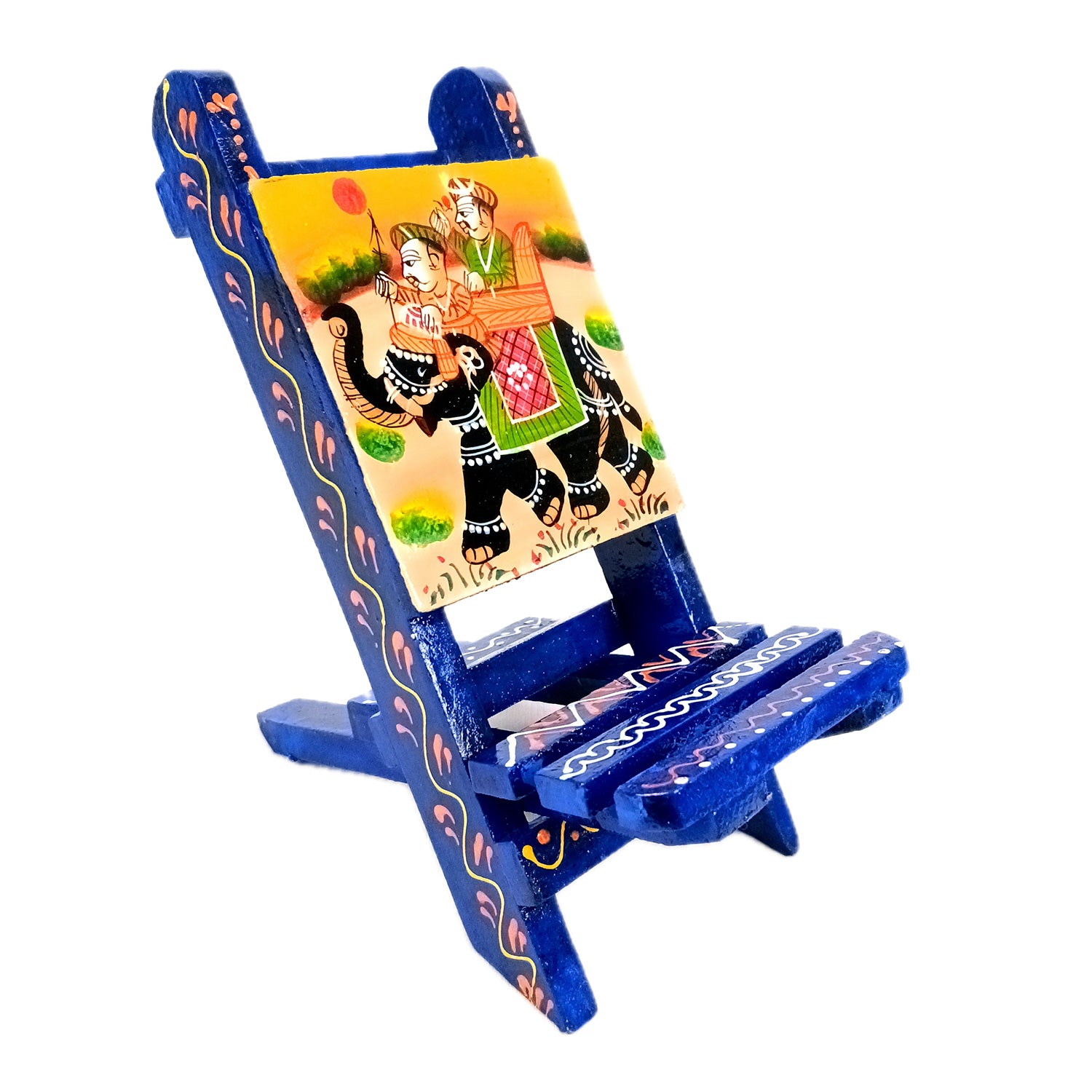 Mobile Holder Stand | Folding Chair Miniature Showpiece | Cell Phone Stand Holder - For Table, Bed, Office Desk, Home Decor & Gifts - 7 Inch (Wood, Blue) - Apkamart