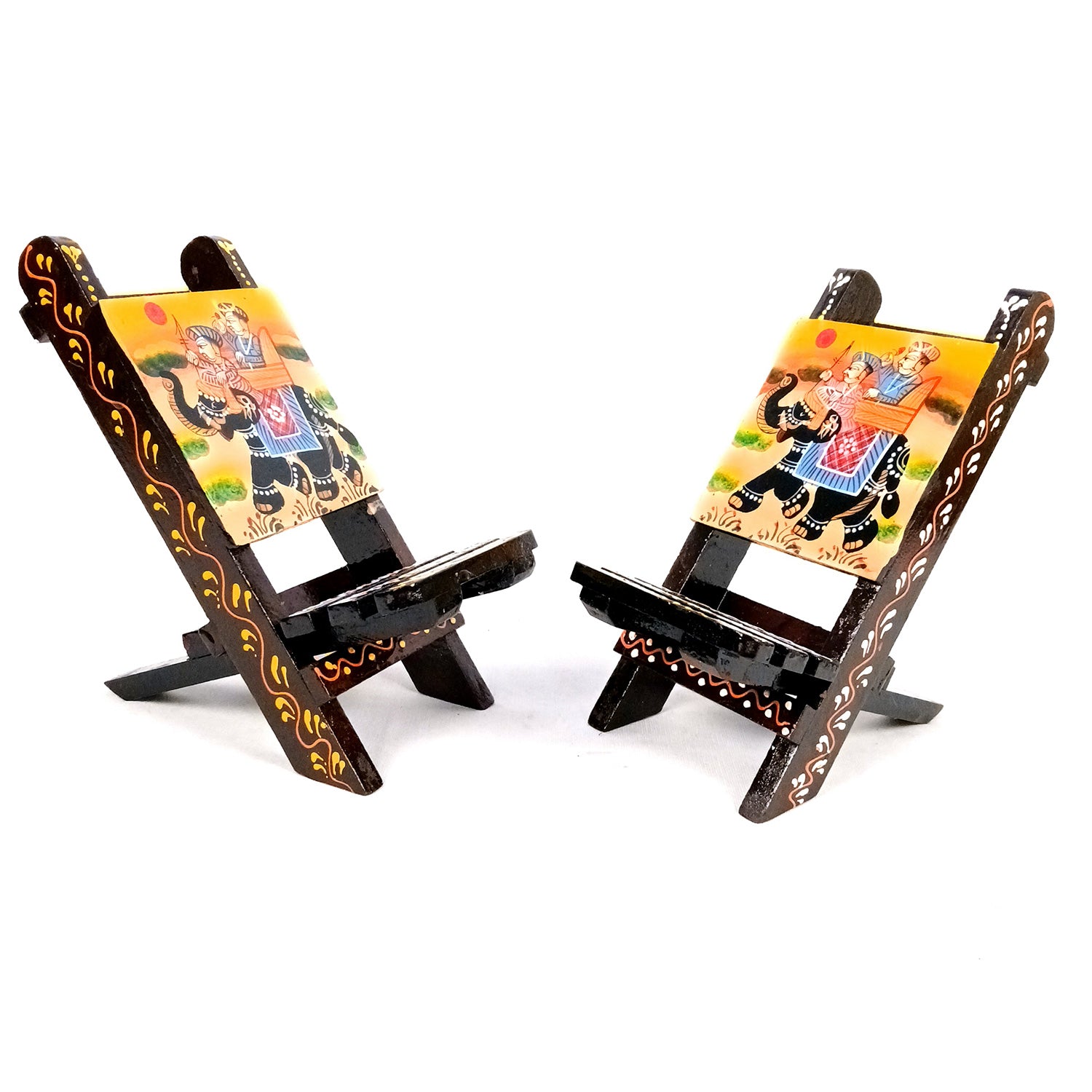 Mobile Holder Stand | Folding Chair Miniature Showpiece | Cell Phone Stand Holder - For Table, Bed, Office Desk, Home Decor & Gifts - 7 Inch (Pack of 2) - Apkamart