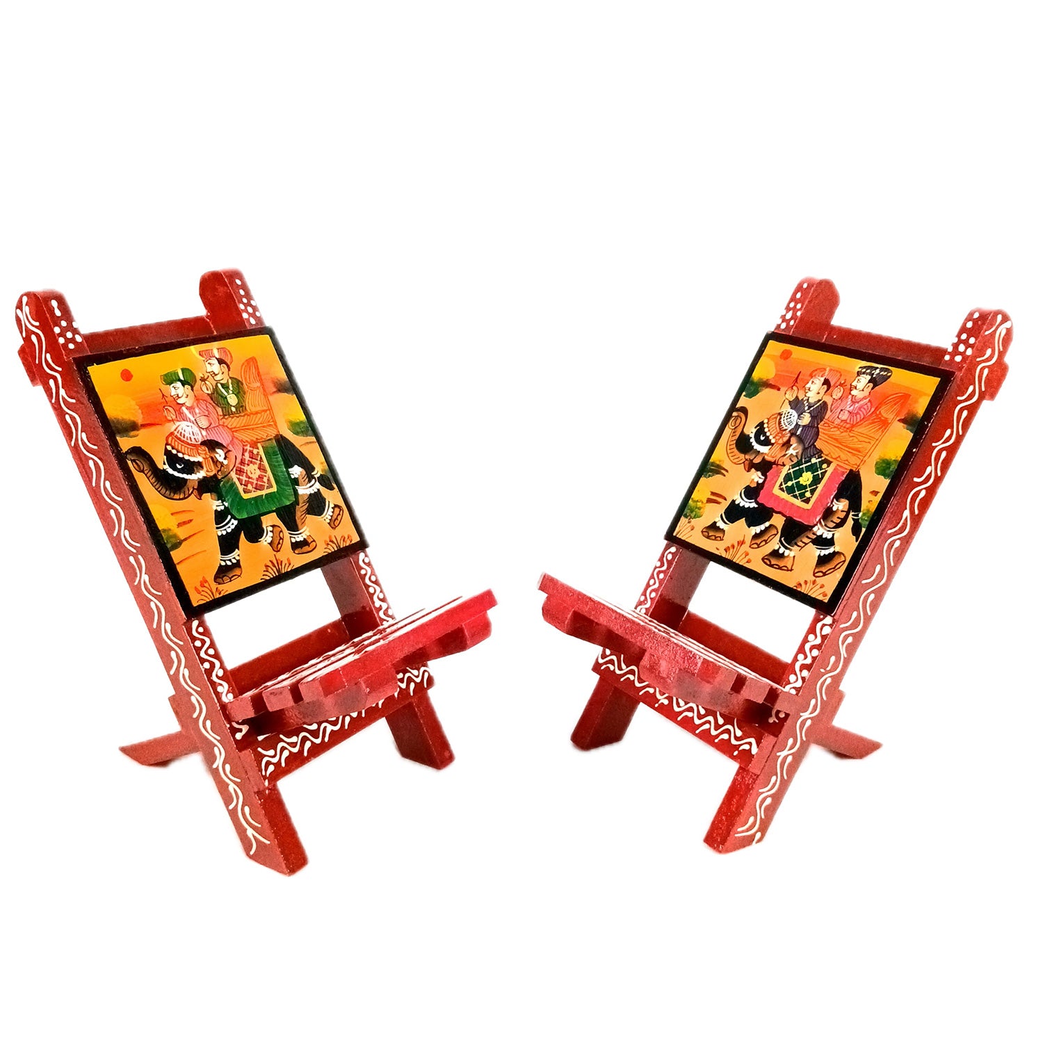 Mobile Holder Stand | Folding Chair Miniature Showpiece | Cell Phone Stand Holder - For Table, Bed, Office Desk, Home Decor & Gifts - 7 Inch (Pack of 2) - Apkamart