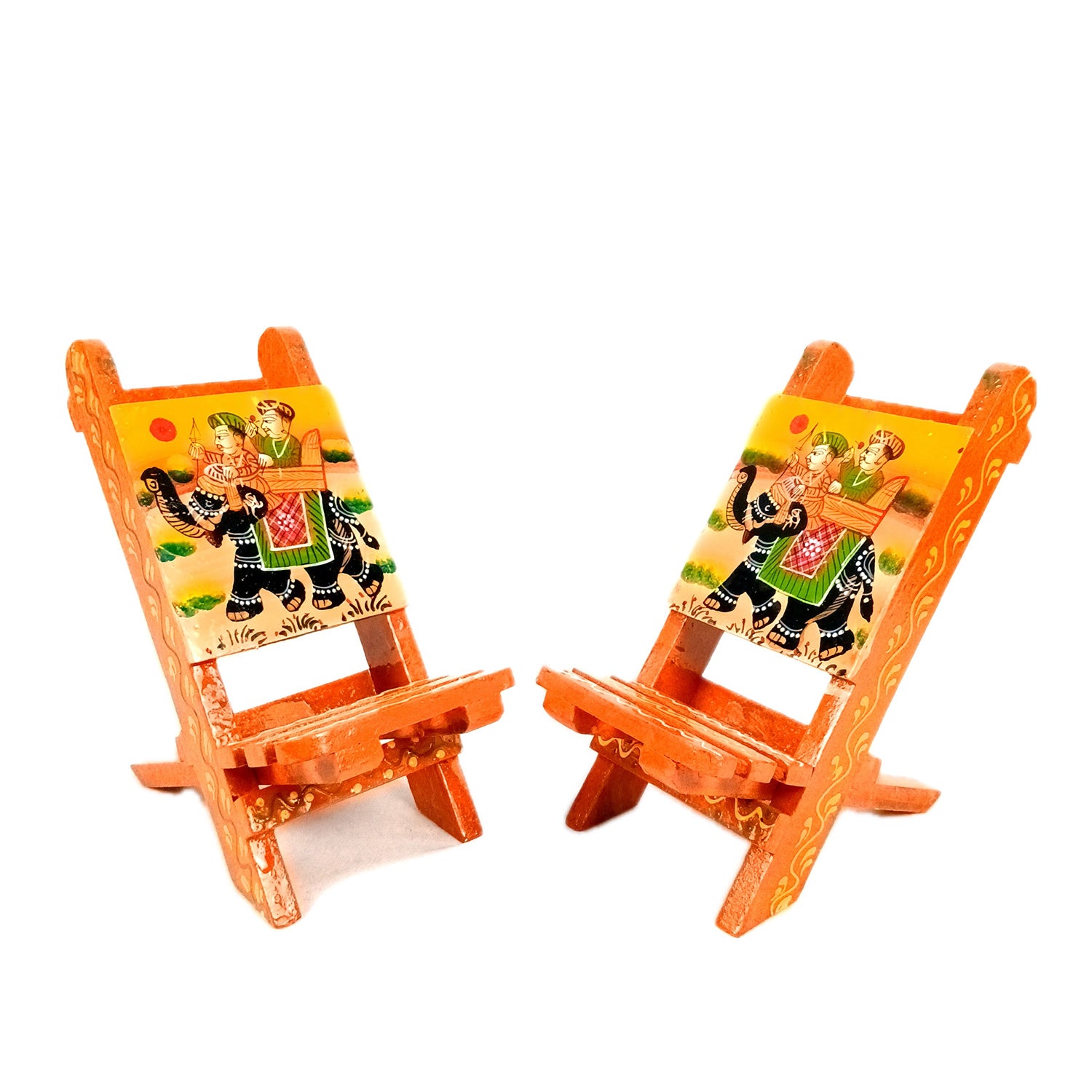 Mobile Holder Stand | Folding Chair Miniature Showpiece | Cell Phone Stand Holder - For Table, Bed, Office Desk, Home Decor & Gifts - 7 Inch (Pack of 2) - Apkamart