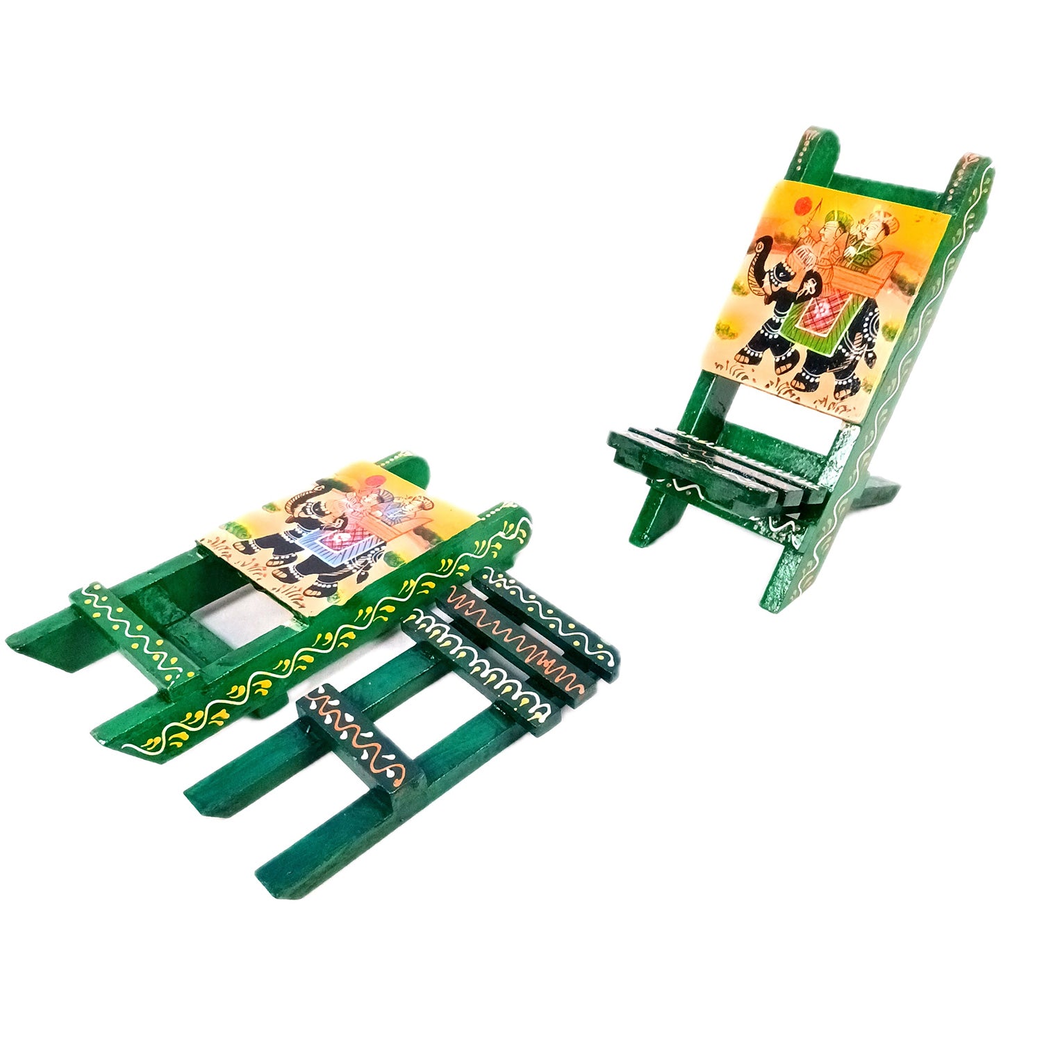 Mobile Holder Stand | Folding Chair Miniature Showpiece | Cell Phone Stand Holder - For Table, Bed, Office Desk, Home Decor & Gifts - 7 Inch (Pack of 2) - Apkamart