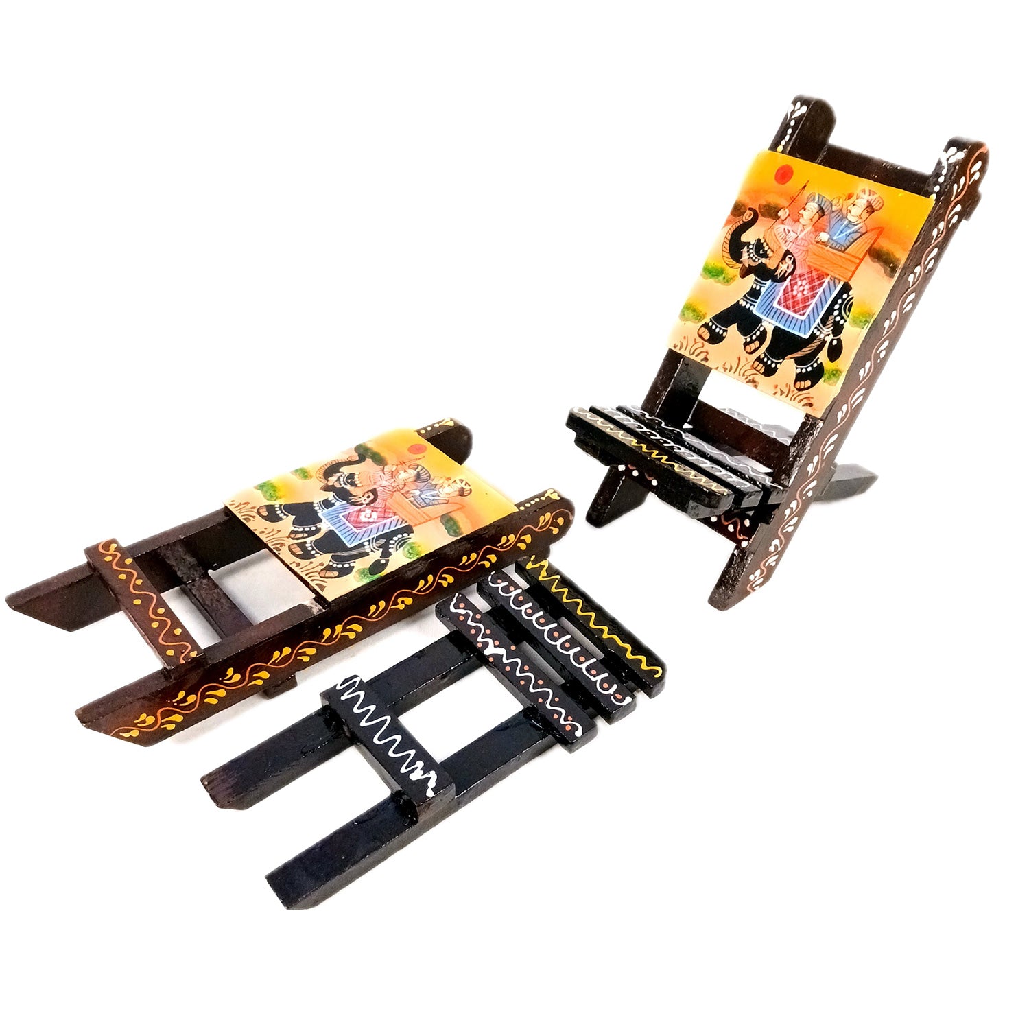 Mobile Holder Stand | Folding Chair Miniature Showpiece | Cell Phone Stand Holder - For Table, Bed, Office Desk, Home Decor & Gifts - 7 Inch (Pack of 2) - Apkamart