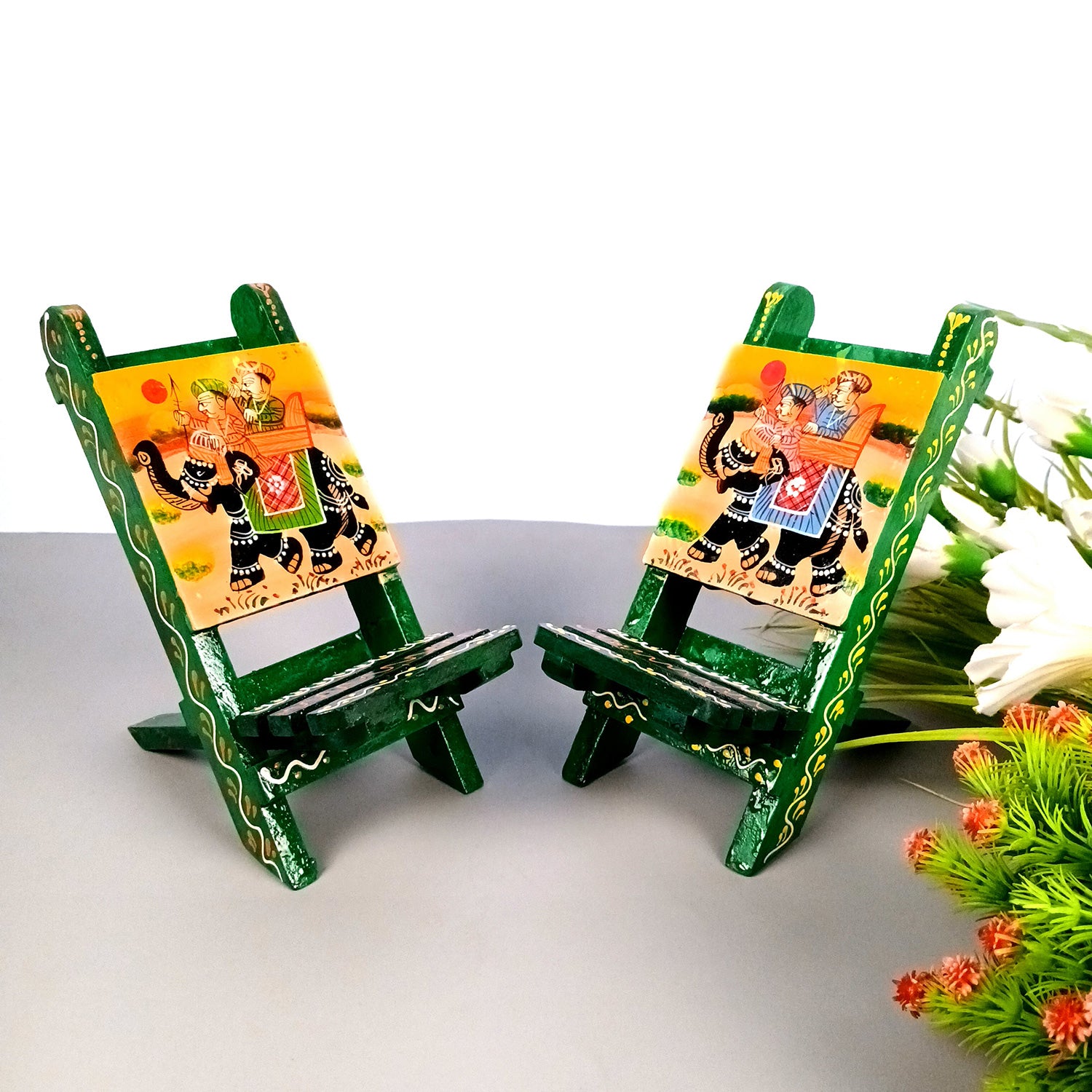 Mobile Holder Stand | Folding Chair Miniature Showpiece | Cell Phone Stand Holder - For Table, Bed, Office Desk, Home Decor & Gifts - 7 Inch (Pack of 2) - Apkamart