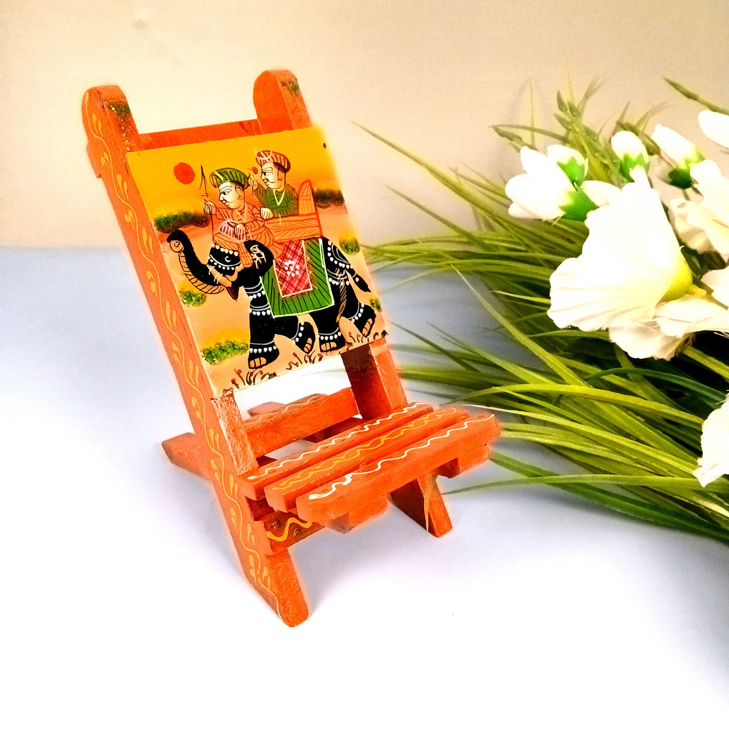 Mobile Holder Stand | Folding Chair Miniature Showpiece | Cell Phone Stand Holder - For Table, Bed, Office Desk, Home Decor & Gifts - 7 Inch - Apkamart
