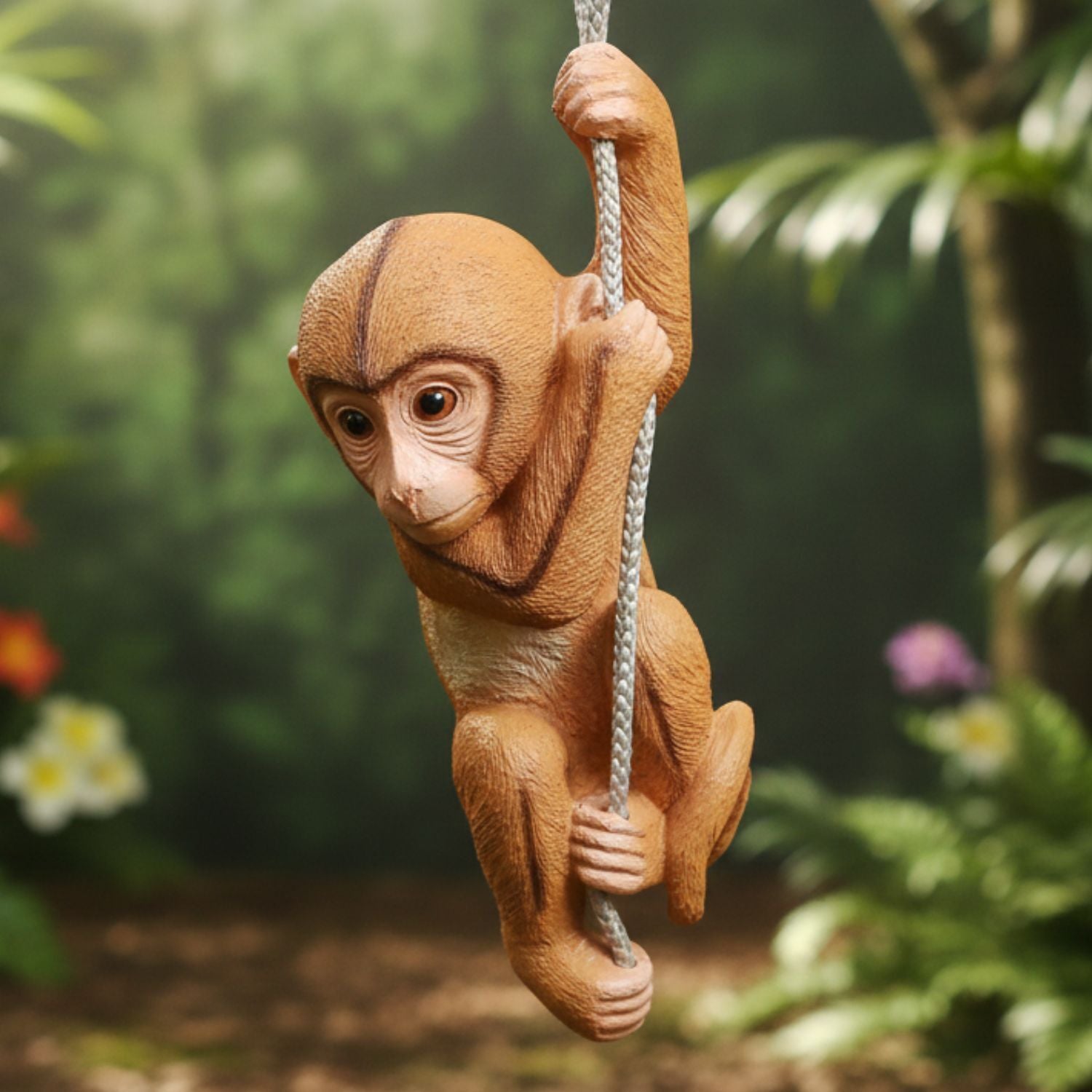 Monkey Hanging on Rope Wall Hanging | Decorative Animal Showpiece for Home, Garden, Living Room & Kids Room | Unique Wall Décor & Gift - 14 Inch - Apkamart