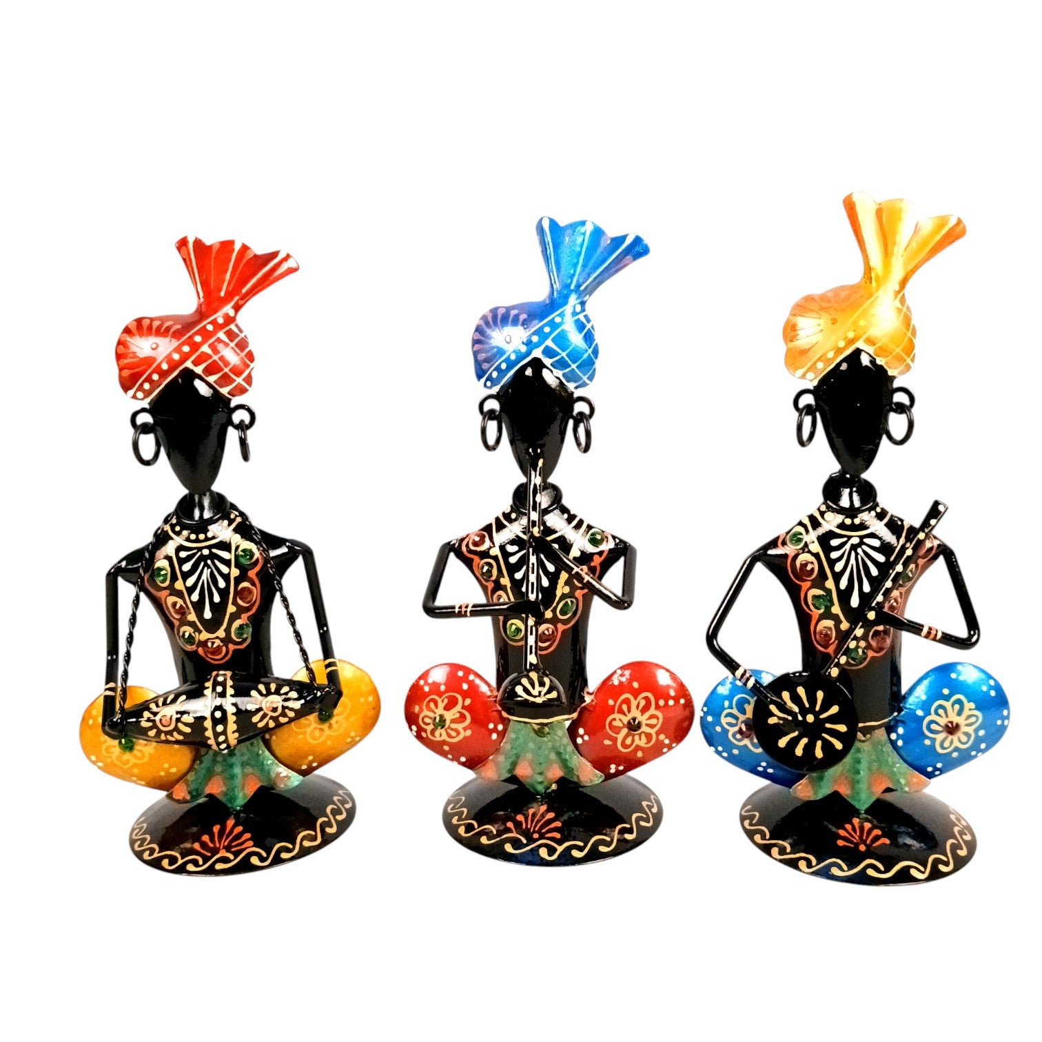 Musician Showpiece Set | Decorative Figurine for Home, Living Room & Office | Handcrafted Iron Statue & Table Showpiece for Gifting - 8 Inch (Set Of 3) - Apkamart