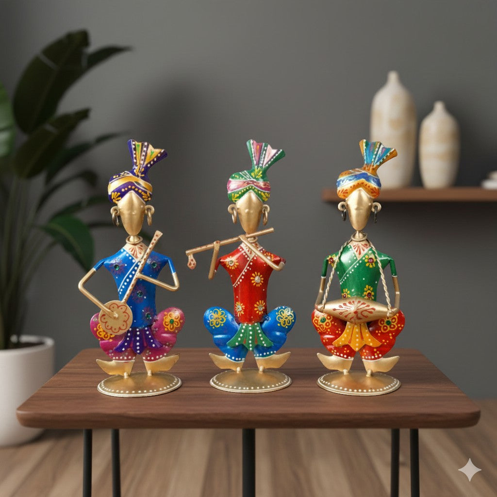 Musician Showpiece Set | Musical Figurines for Home Décor | Decorative Art Showpiece for Living Room, Table & Gifting - 8 Inch (Set Of 3) - Apkamart