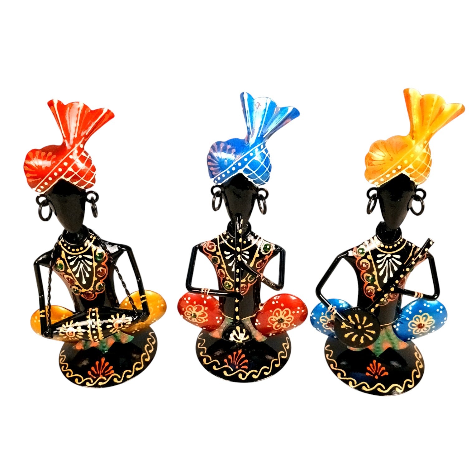 Musician Showpiece Set | Decorative Figurine for Home, Living Room & Office | Handcrafted Iron Statue & Table Showpiece for Gifting - 8 Inch (Set Of 3) - Apkamart