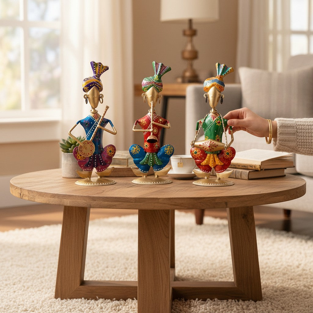 Musician Showpiece Set | Musical Figurines for Home Décor | Decorative Art Showpiece for Living Room, Table & Gifting - 8 Inch (Set Of 3) - Apkamart