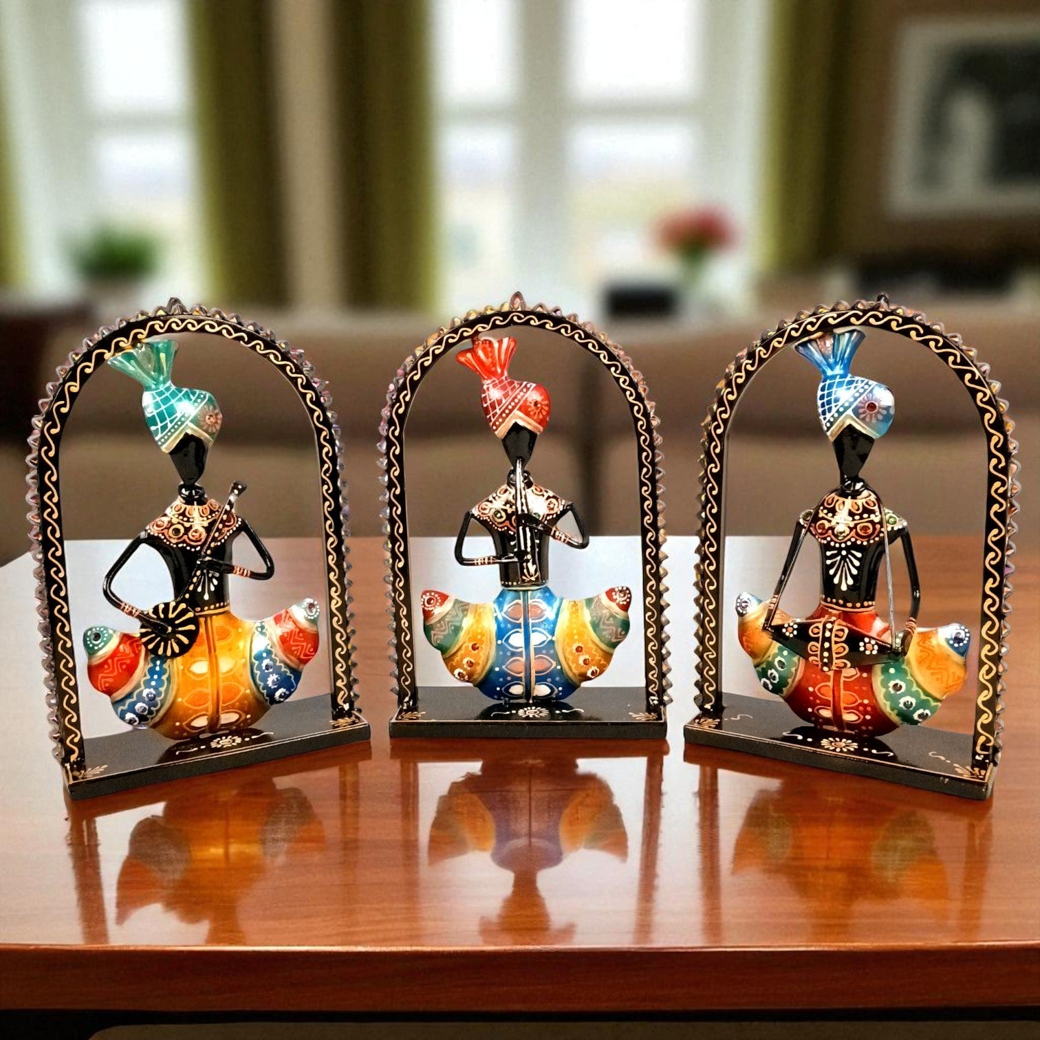 Musician Showpiece Set | Artistic Musician Figurines for Home Decor, Living Room, Table, Shelf & Office | Decorative Statue Set for Gifting - 10 Inch (Set Of 3) - Apkamart
