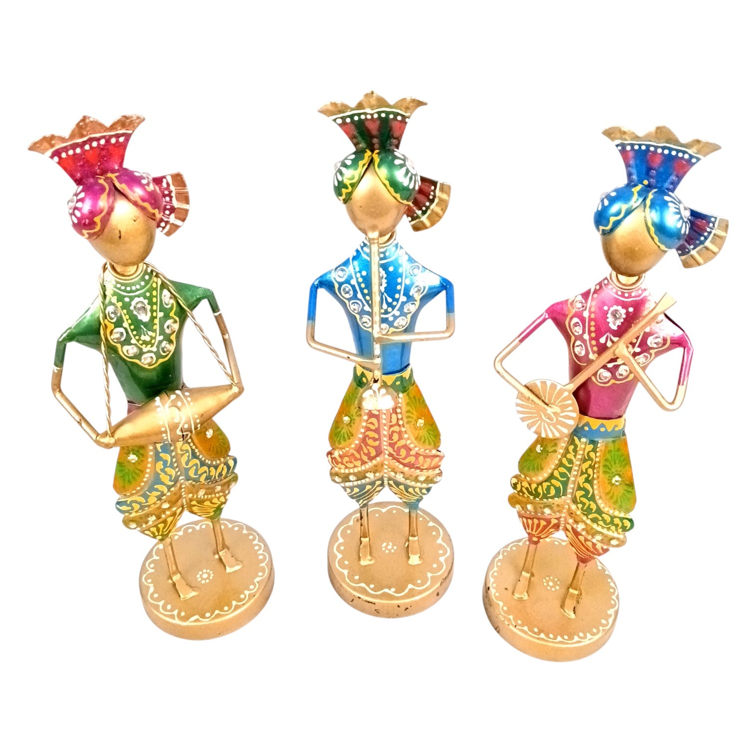 Musician Showpiece Set| Decorative Figurine for Home, Living Room & Office | Handcrafted Iron Statue & Table Showpiece for Gifting & Interior Decoration - 11 Inch (Set Of 3) - Apkamart