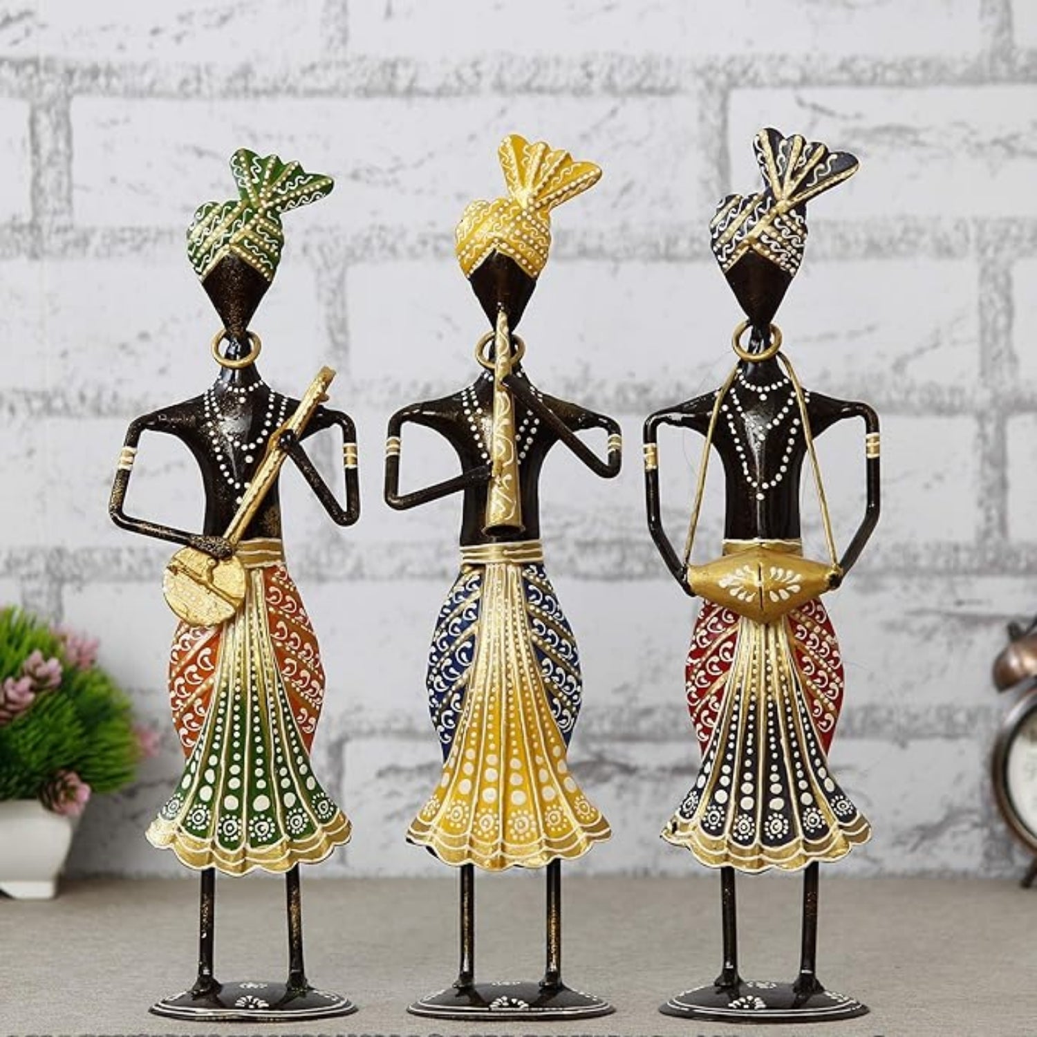 Musician Showpiece Set | Musical Figurines with Instruments for Home Decor | Artistic Table Showpiece for Living Room & Gifting - 12 Inch (Set Of 3) - Apkamart